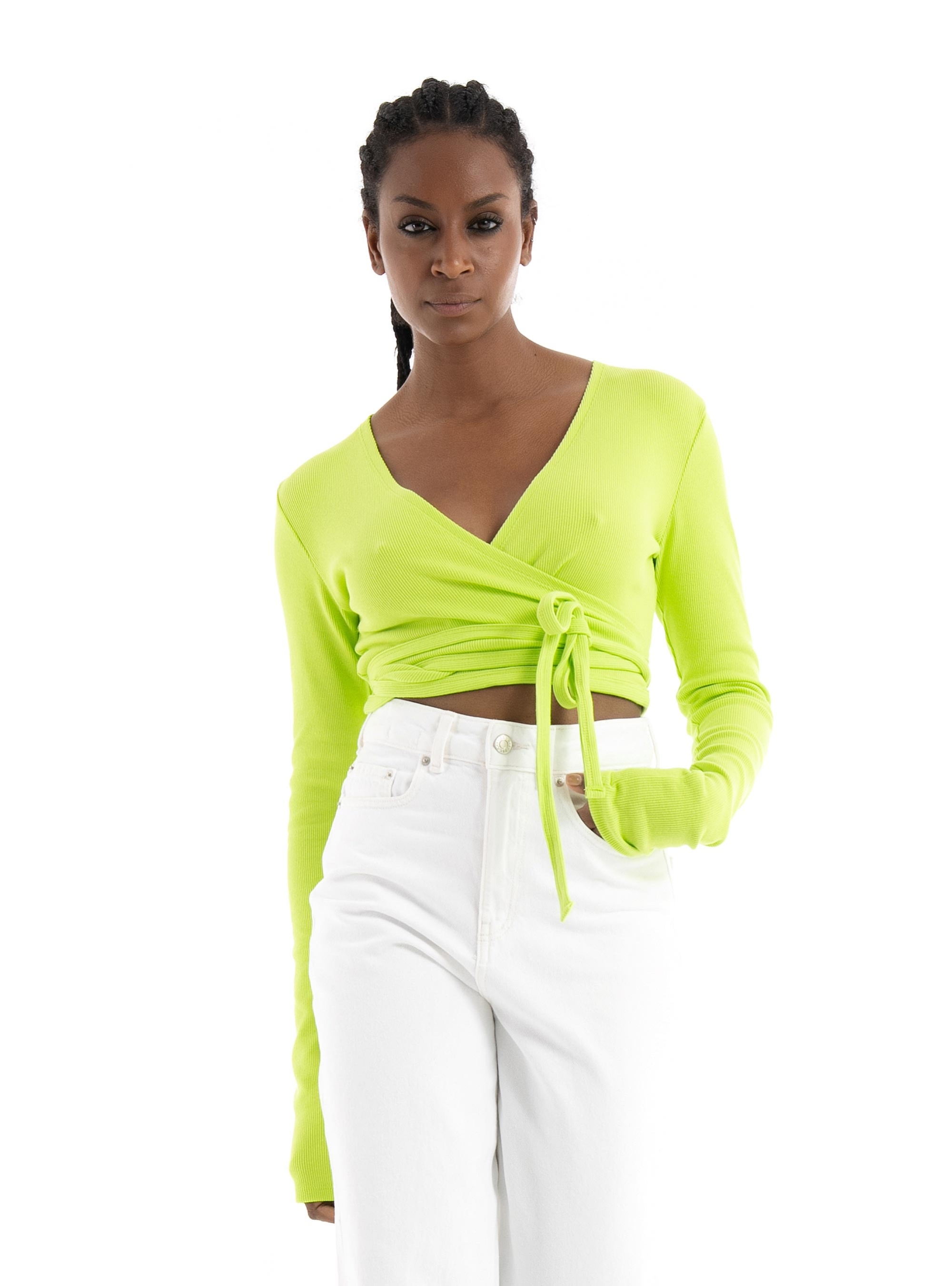 JJXX Frances Wrap Front Rib Top - Lime