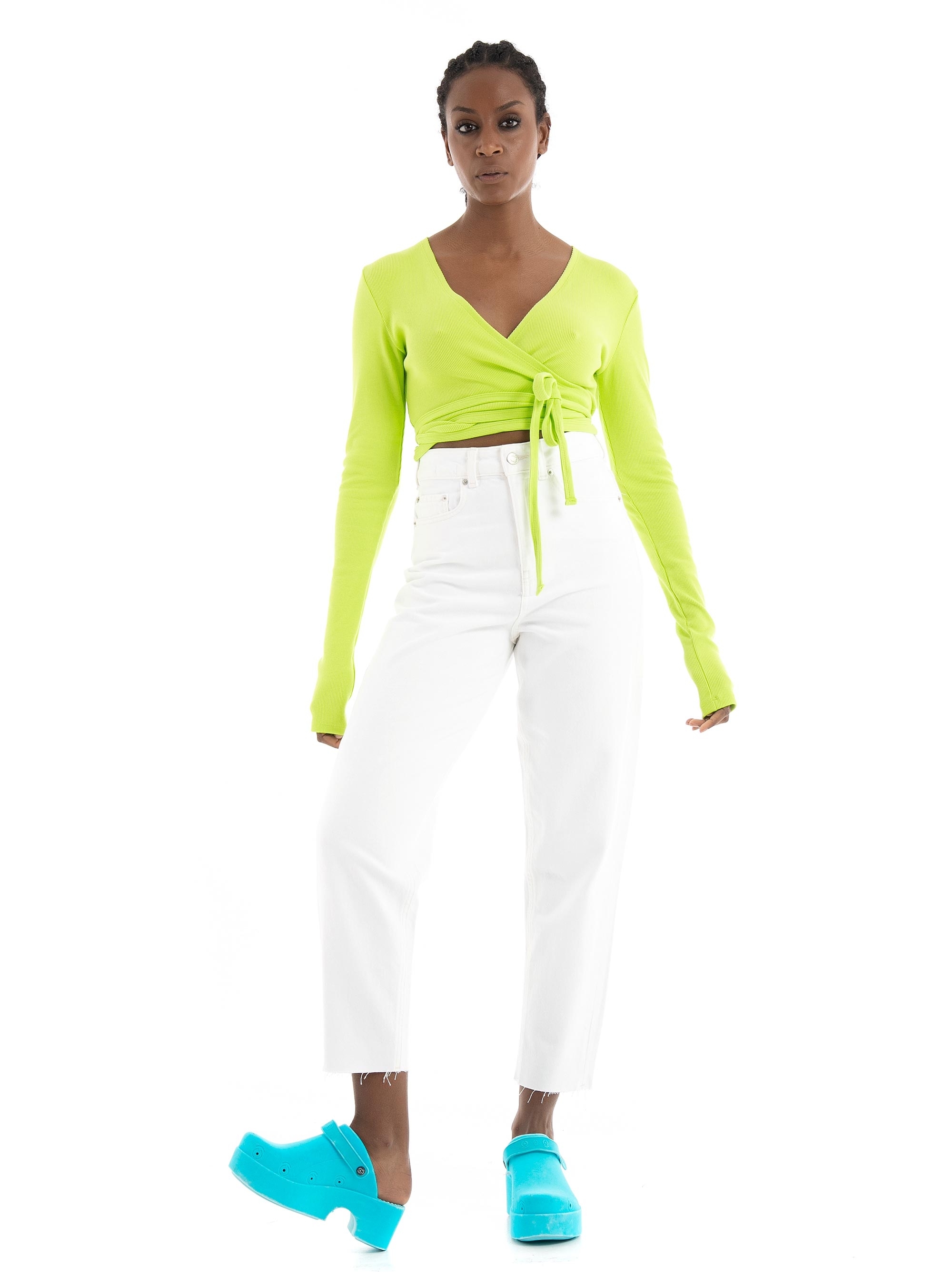 JJXX Frances Wrap Front Rib Top - Lime