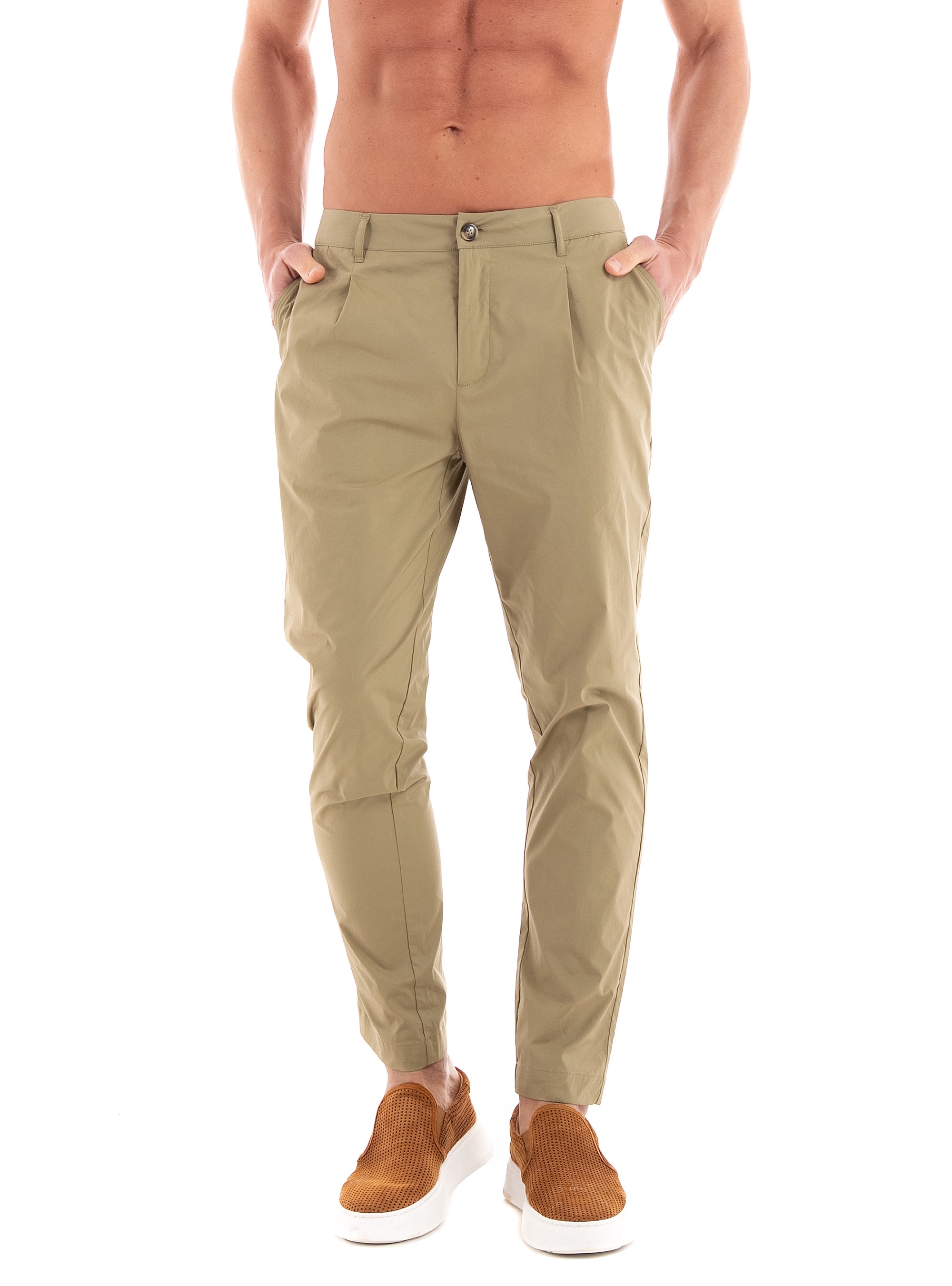 Scotch & Soda Blake Lightweight Poplin Pleated Chino Pants - Khaki