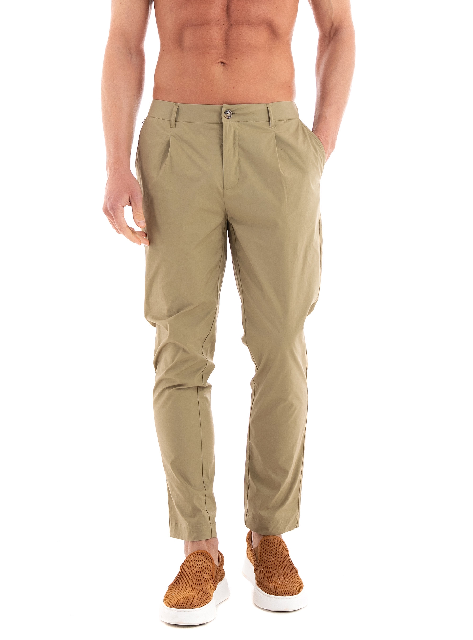 Scotch & Soda Blake Lightweight Poplin Pleated Chino Pants - Khaki
