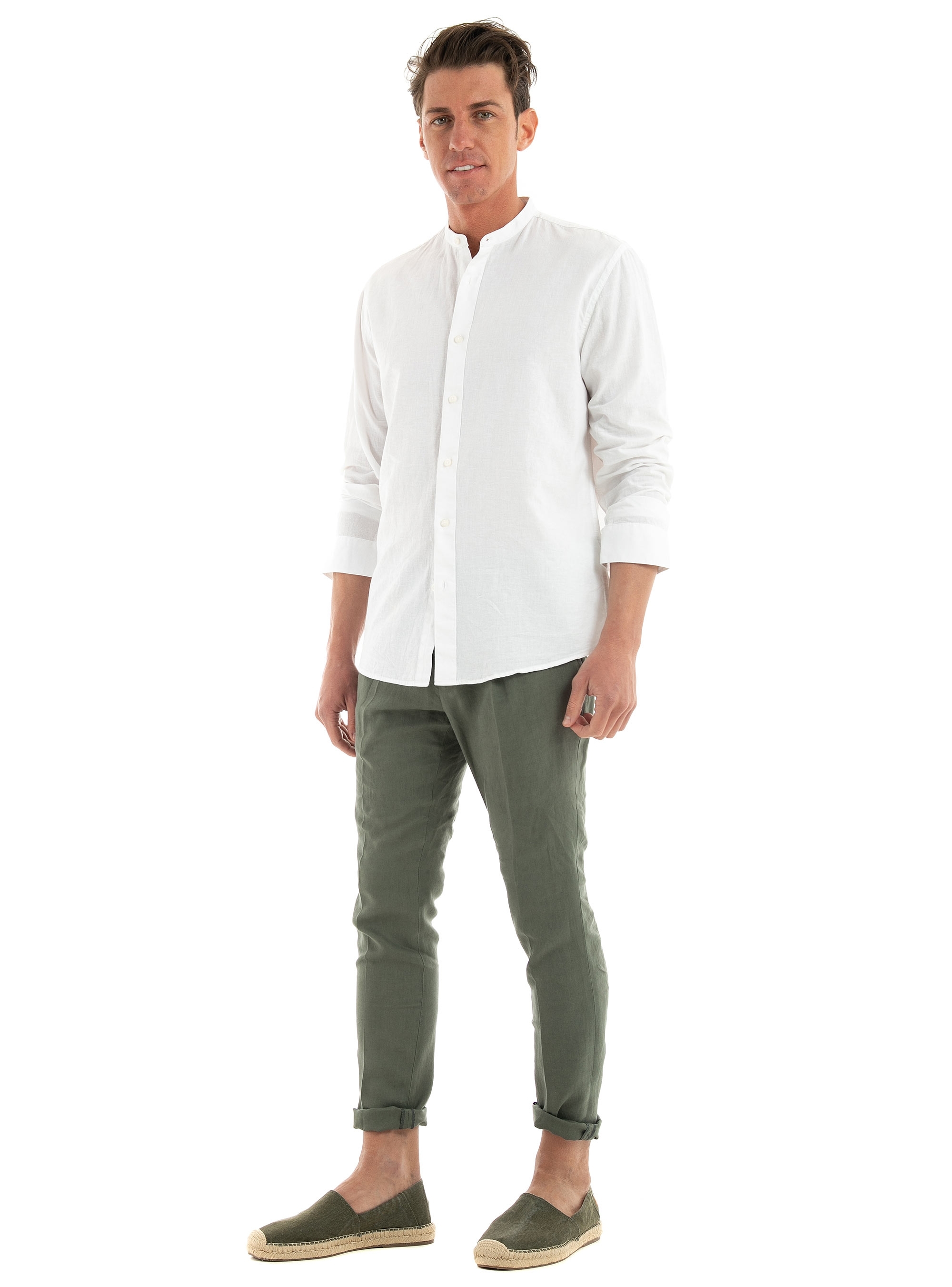 Manuel Ritz Linen Pants - Dark Olive Green