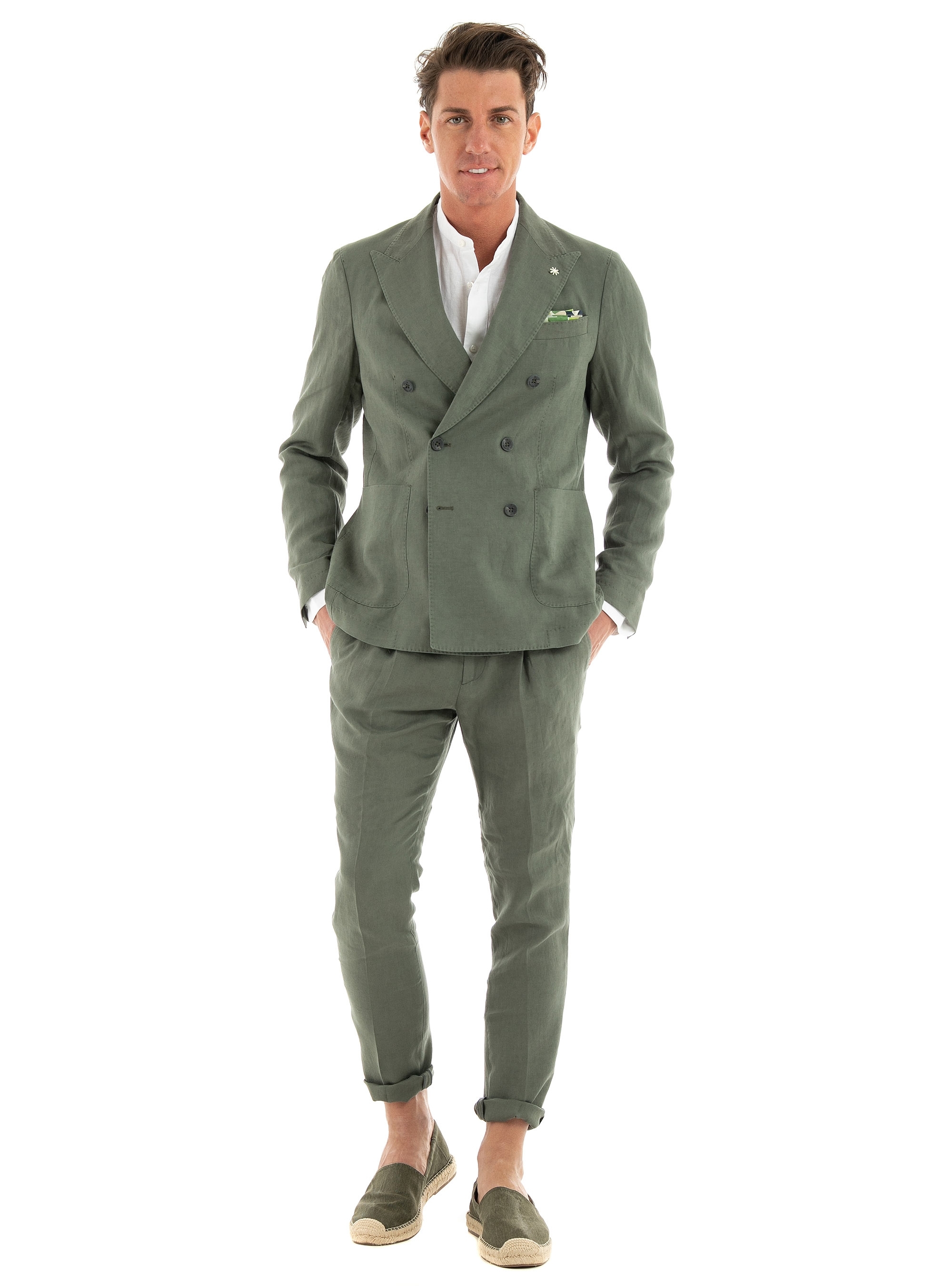 Manuel Ritz Linen Pants - Dark Olive Green