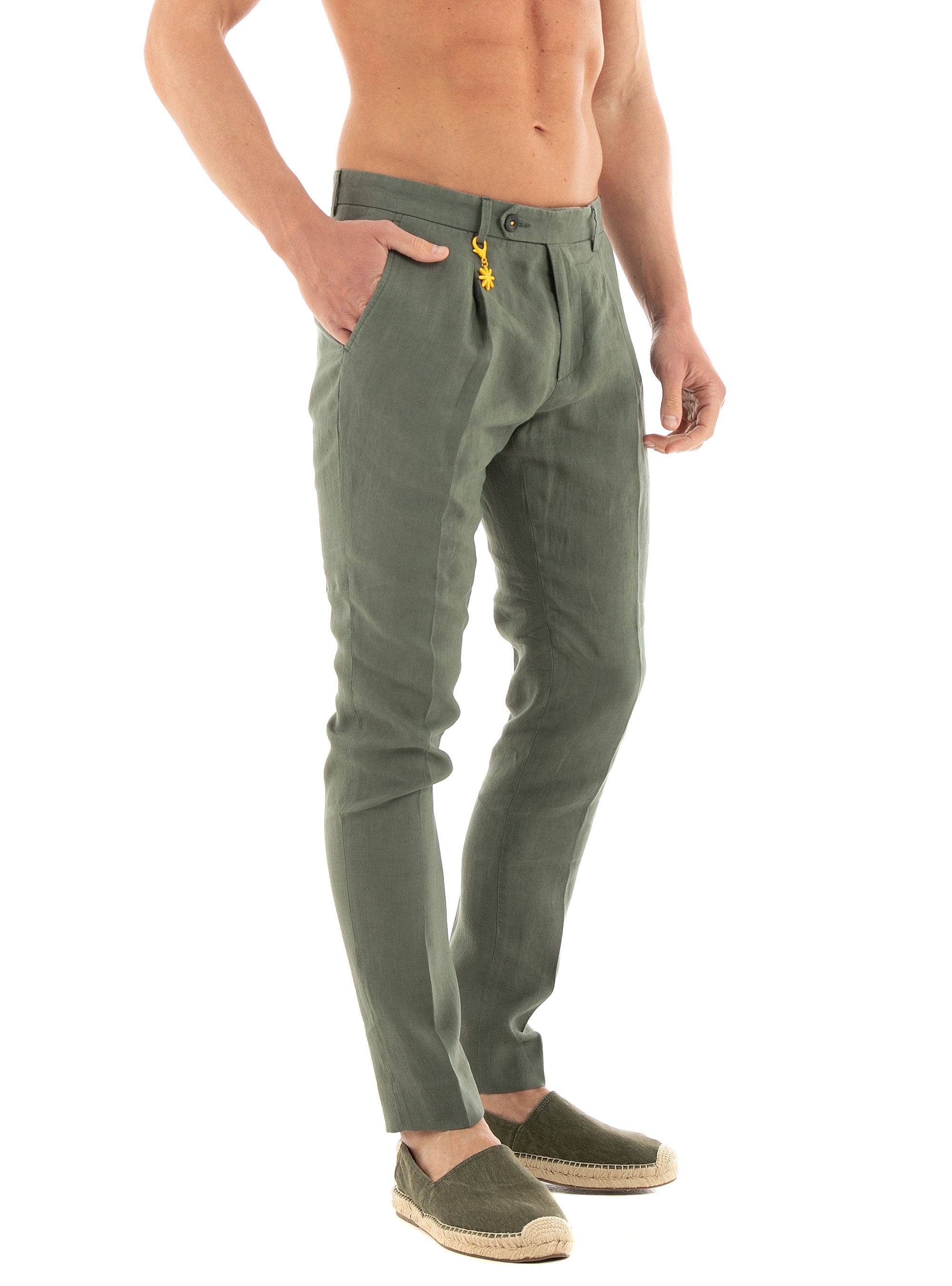 Manuel Ritz Linen Pants - Dark Olive Green