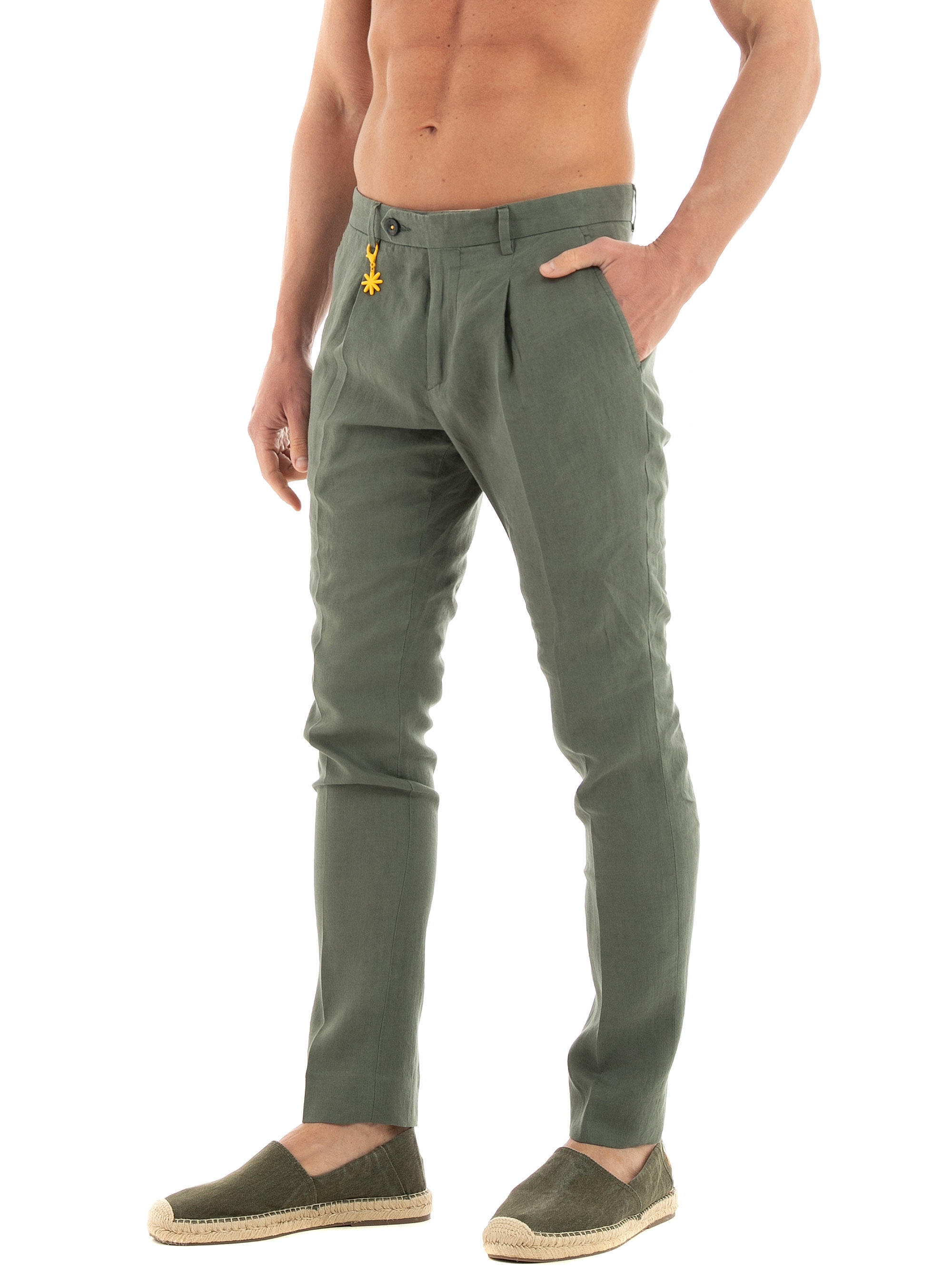 Manuel Ritz Linen Pants - Dark Olive Green