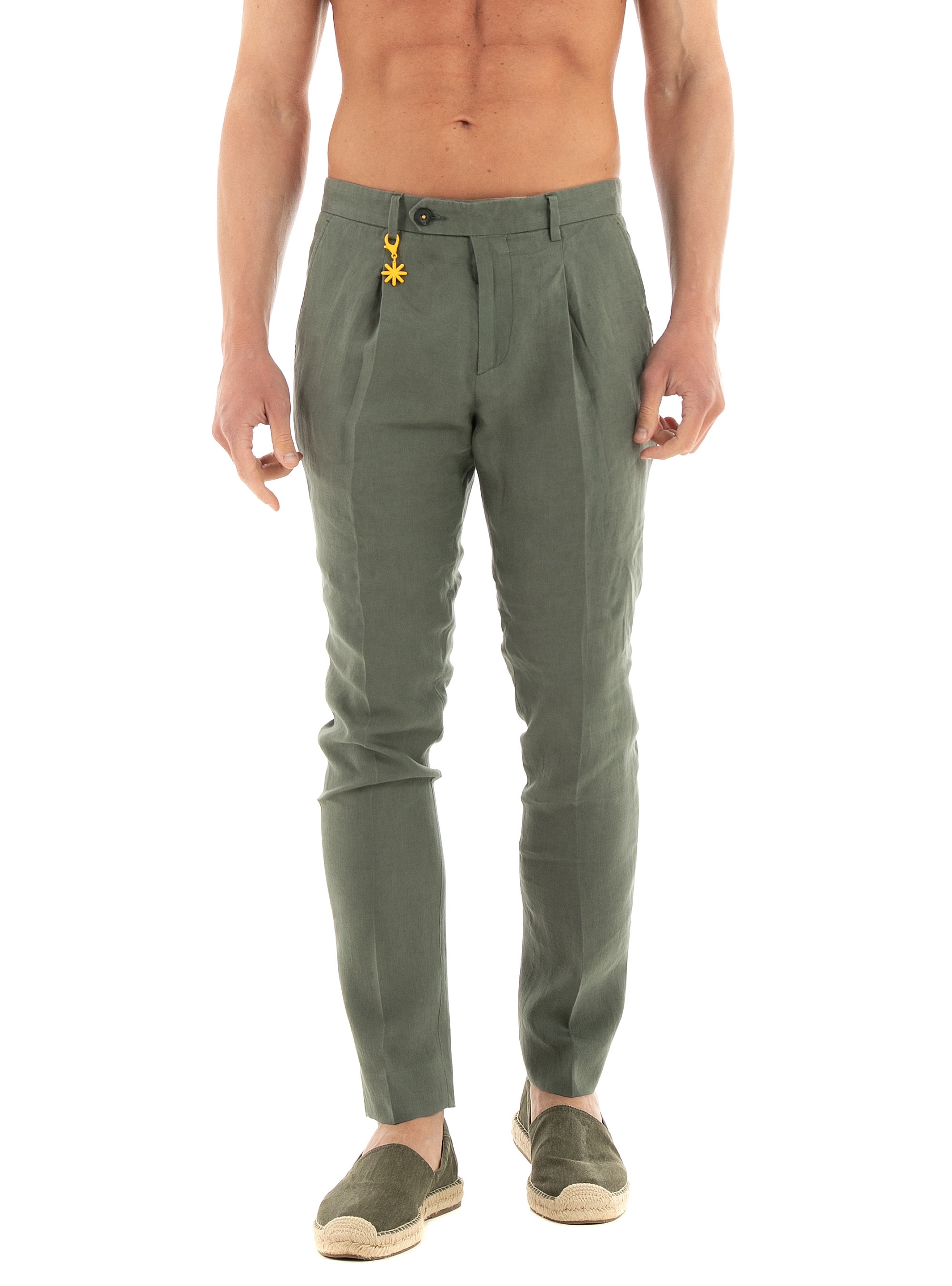 Manuel Ritz Linen Pants - Dark Olive Green