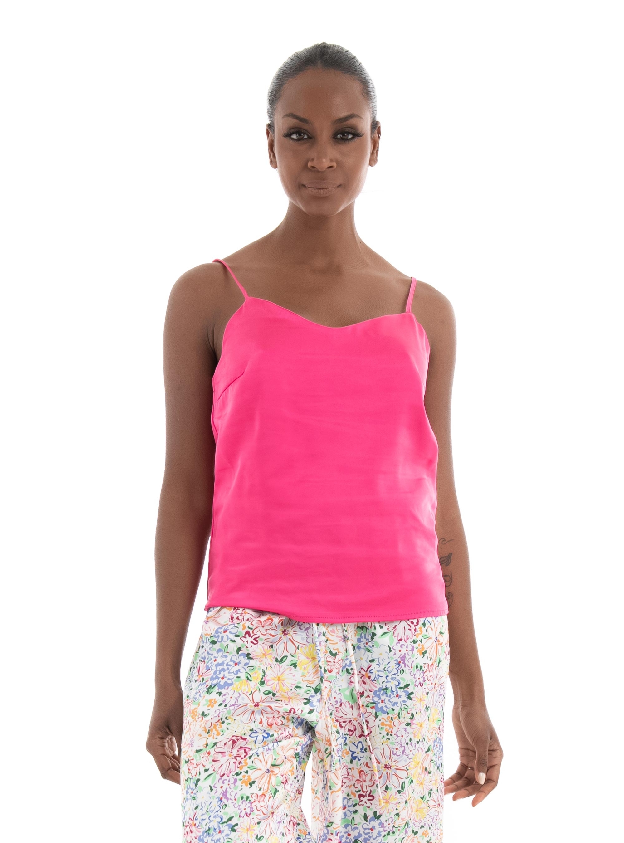 Only Mayra Tie Satin Singlet Top - Hot Pink