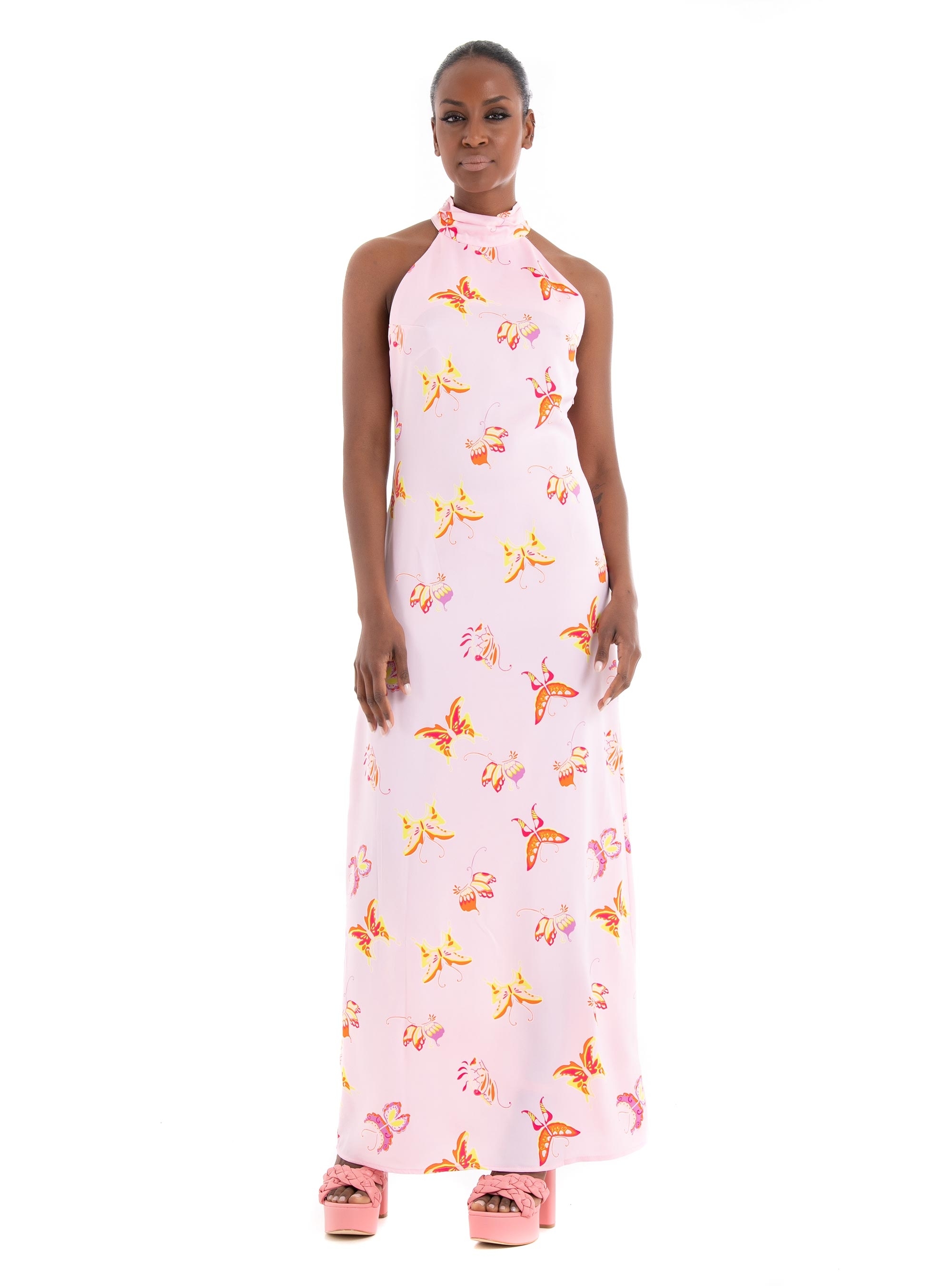 Somethingnew Buffy Halter Open Back Maxi Dress - Light Pink