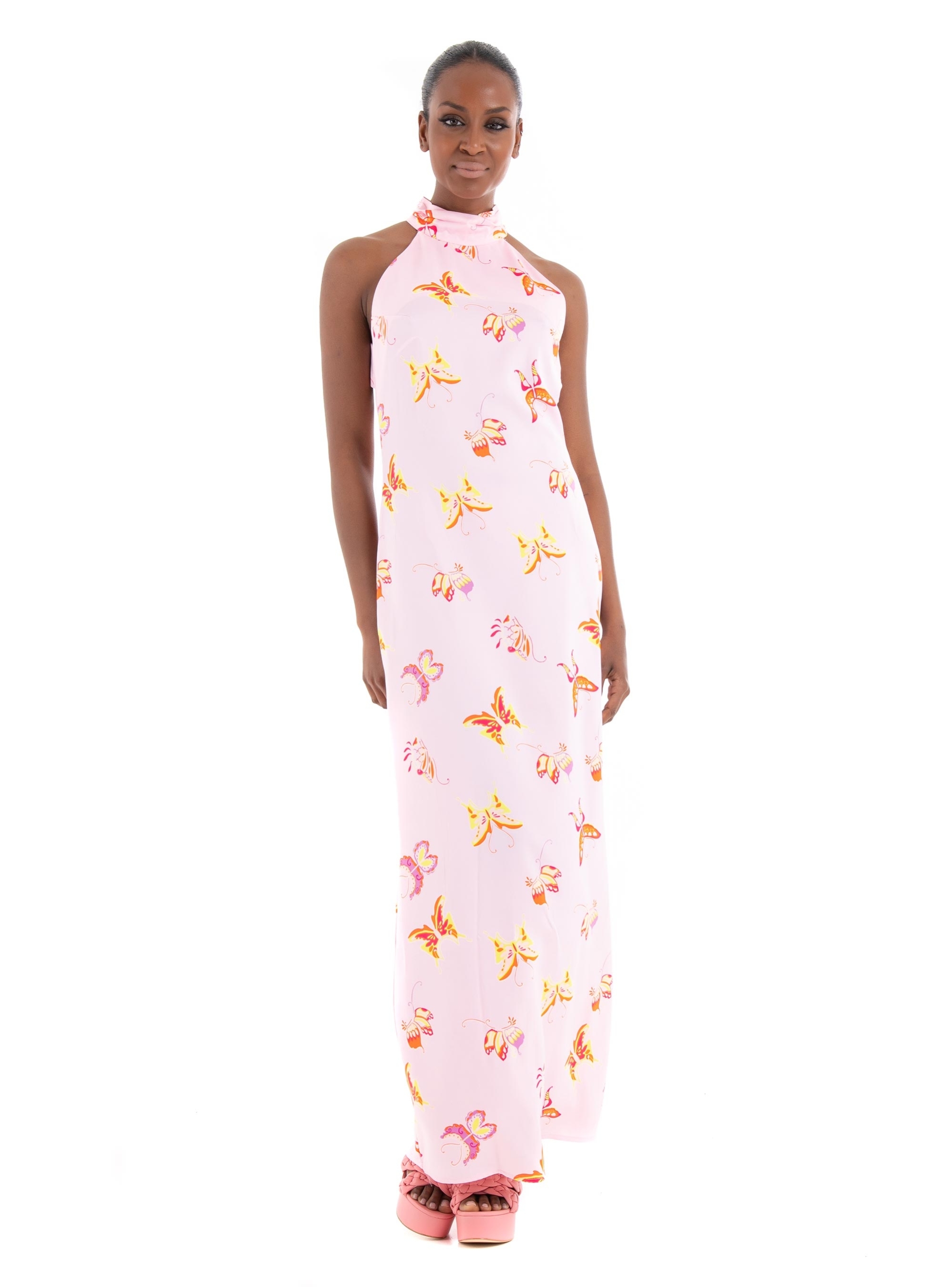 Somethingnew Buffy Halter Open Back Maxi Dress - Light Pink