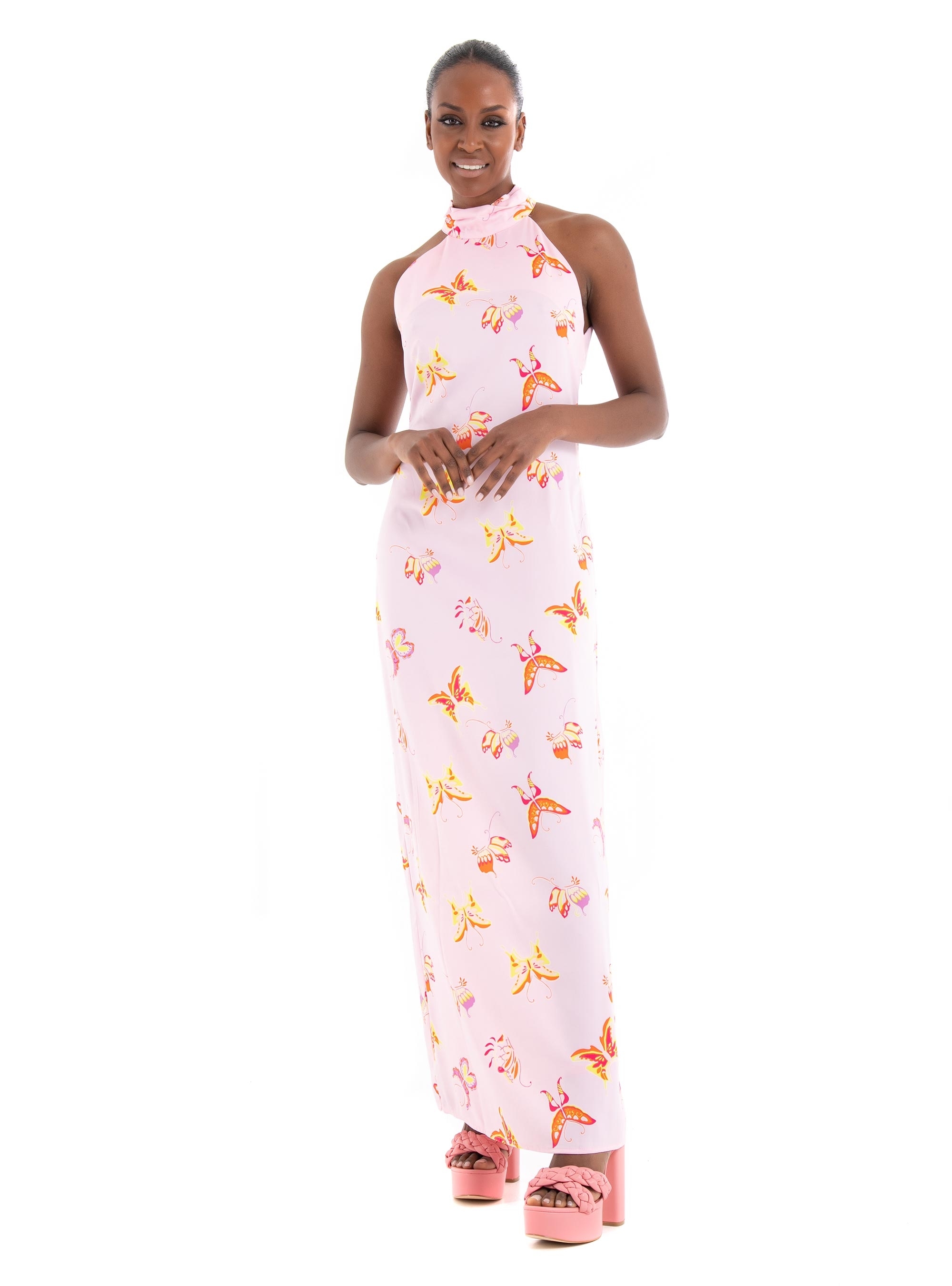 Somethingnew Buffy Halter Open Back Maxi Dress - Light Pink