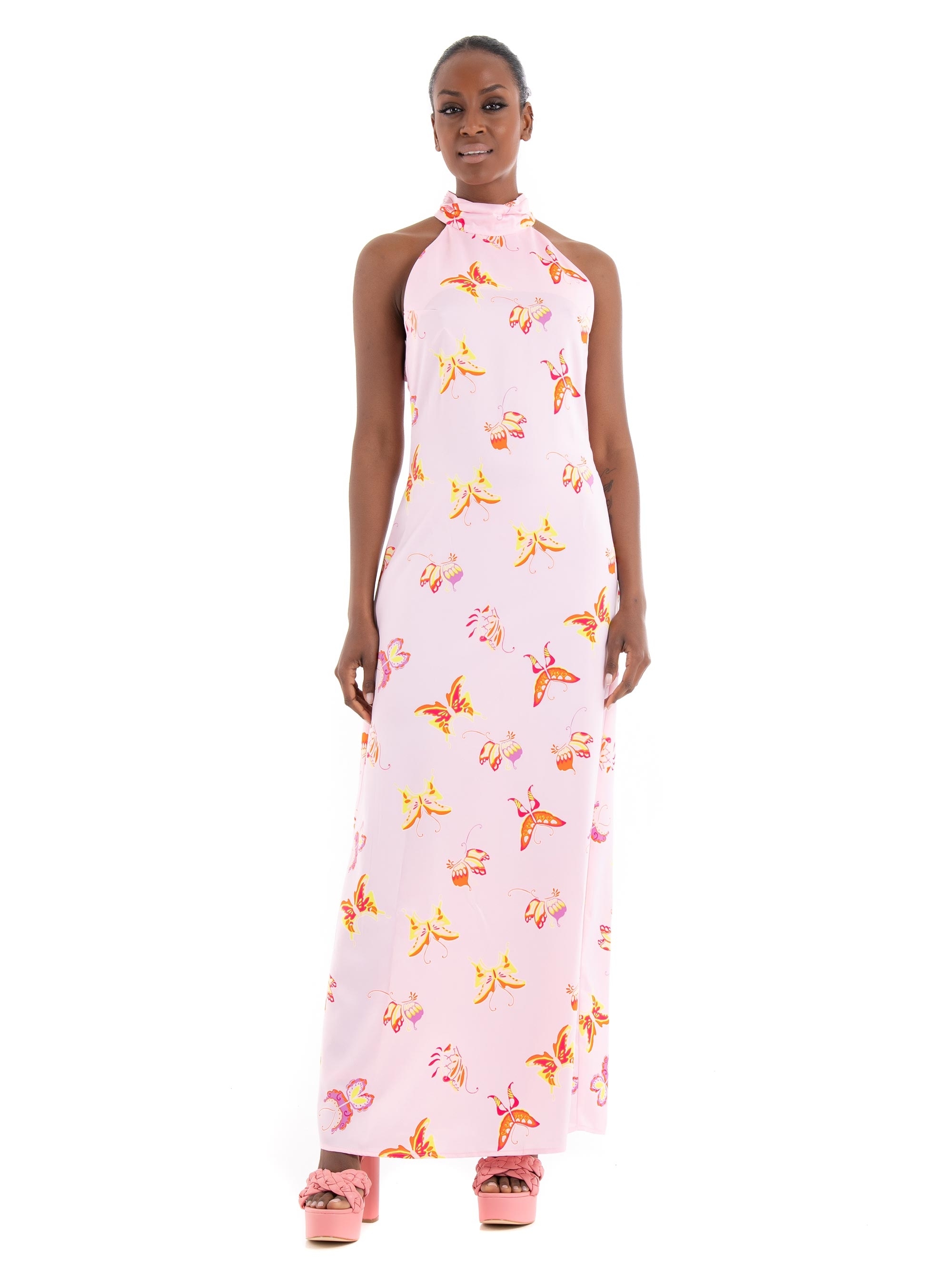 Somethingnew Buffy Halter Open Back Maxi Dress - Light Pink