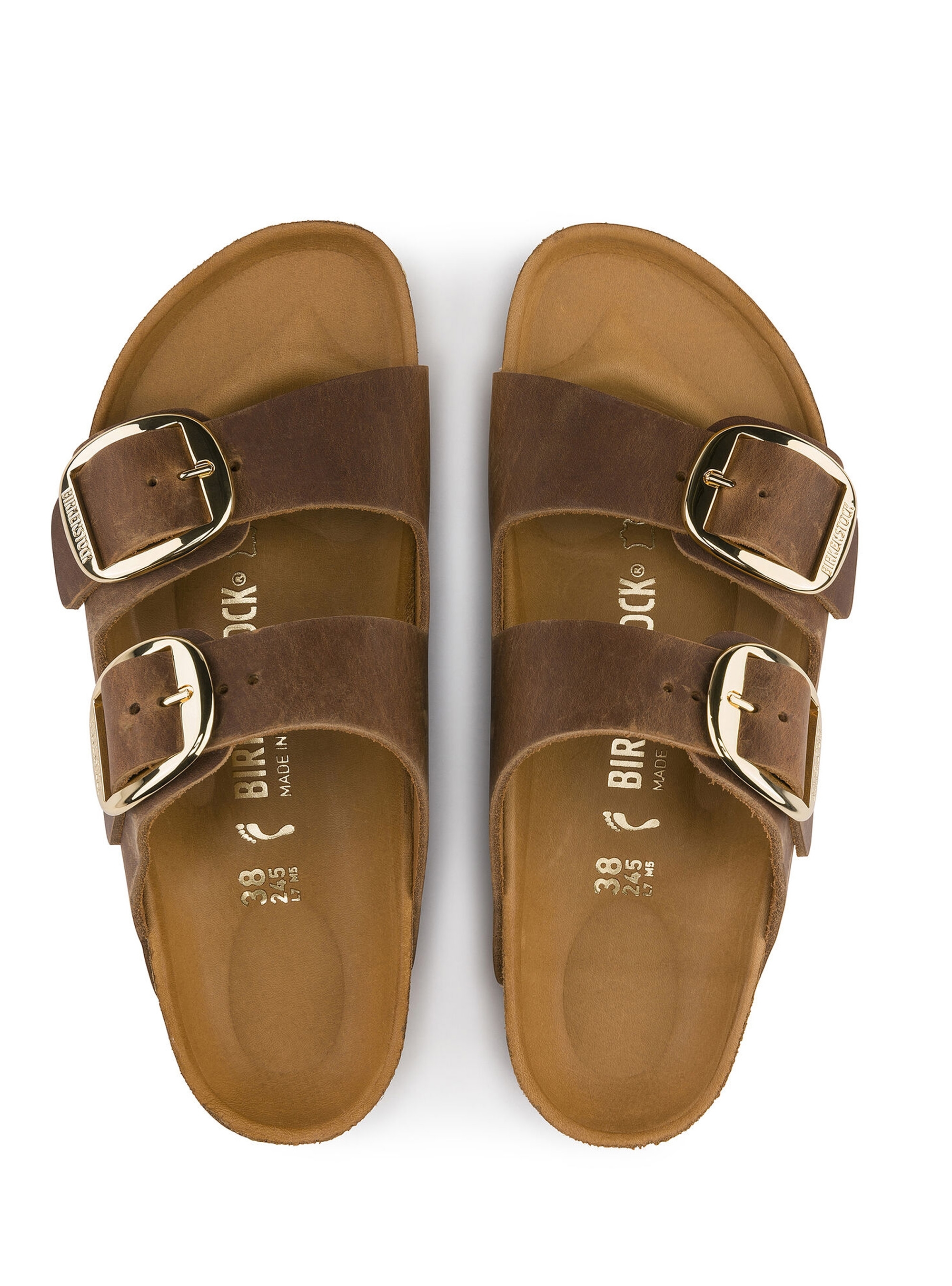Birkenstock Arizona Big Buckle Oiled Leather Narrow Fit Sandals - Cognac
