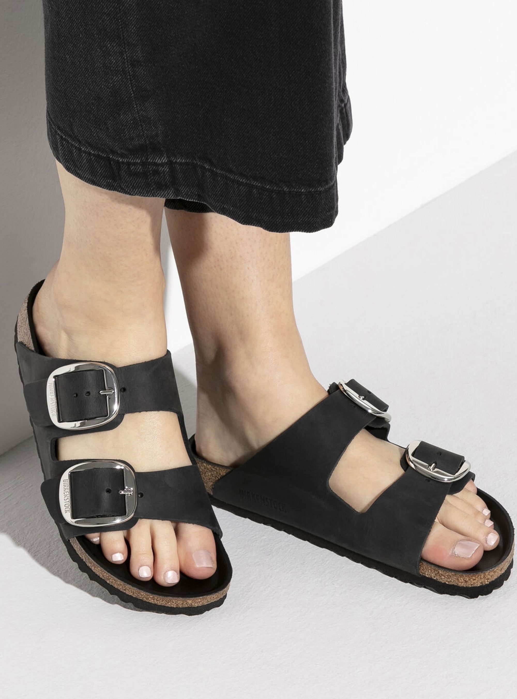 Birkenstock Arizona Big Buckle Oiled Leather Narrow Fit Sandals - Black
