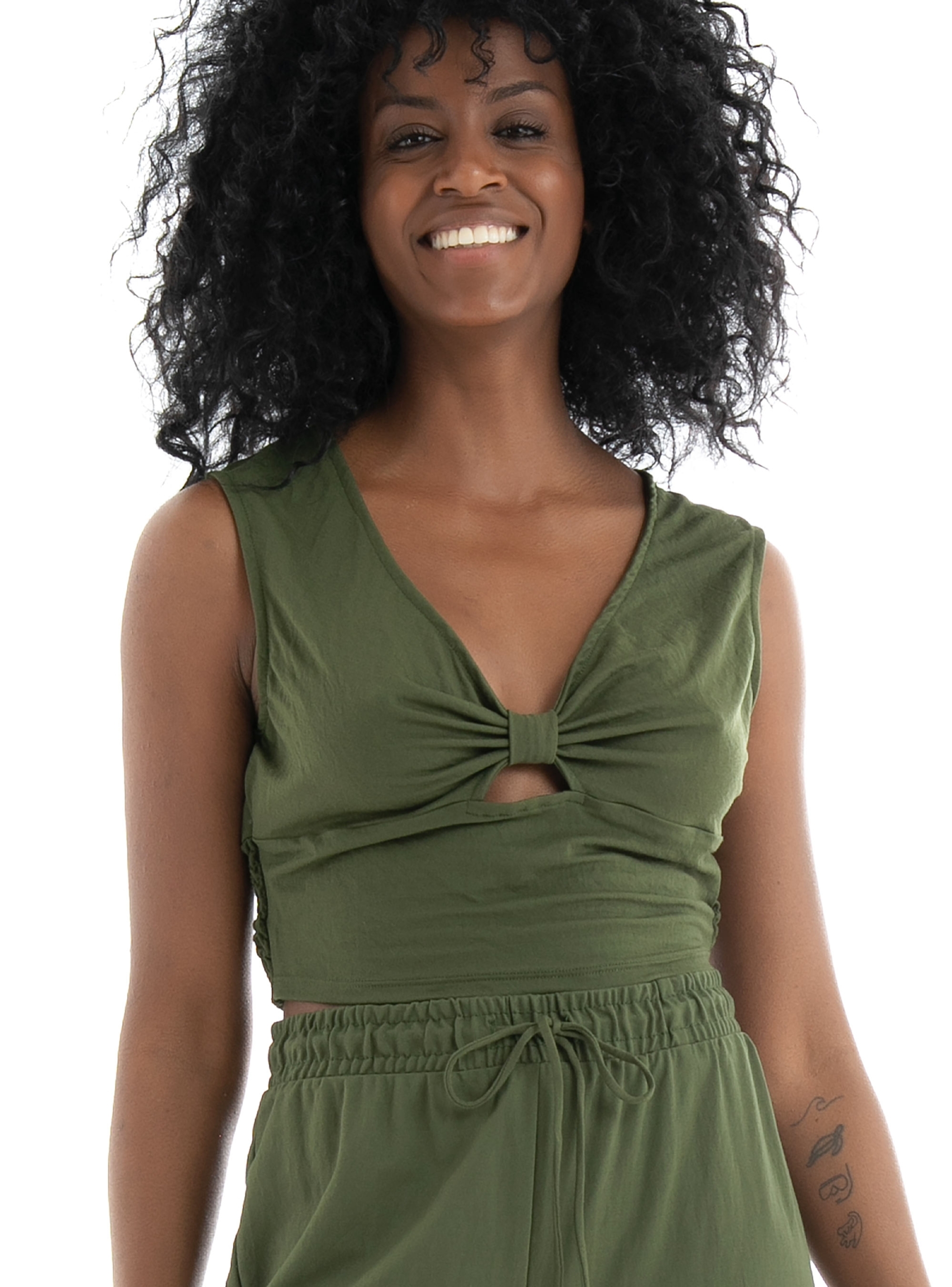 Only Jany Twist Top - Dark Olive Green