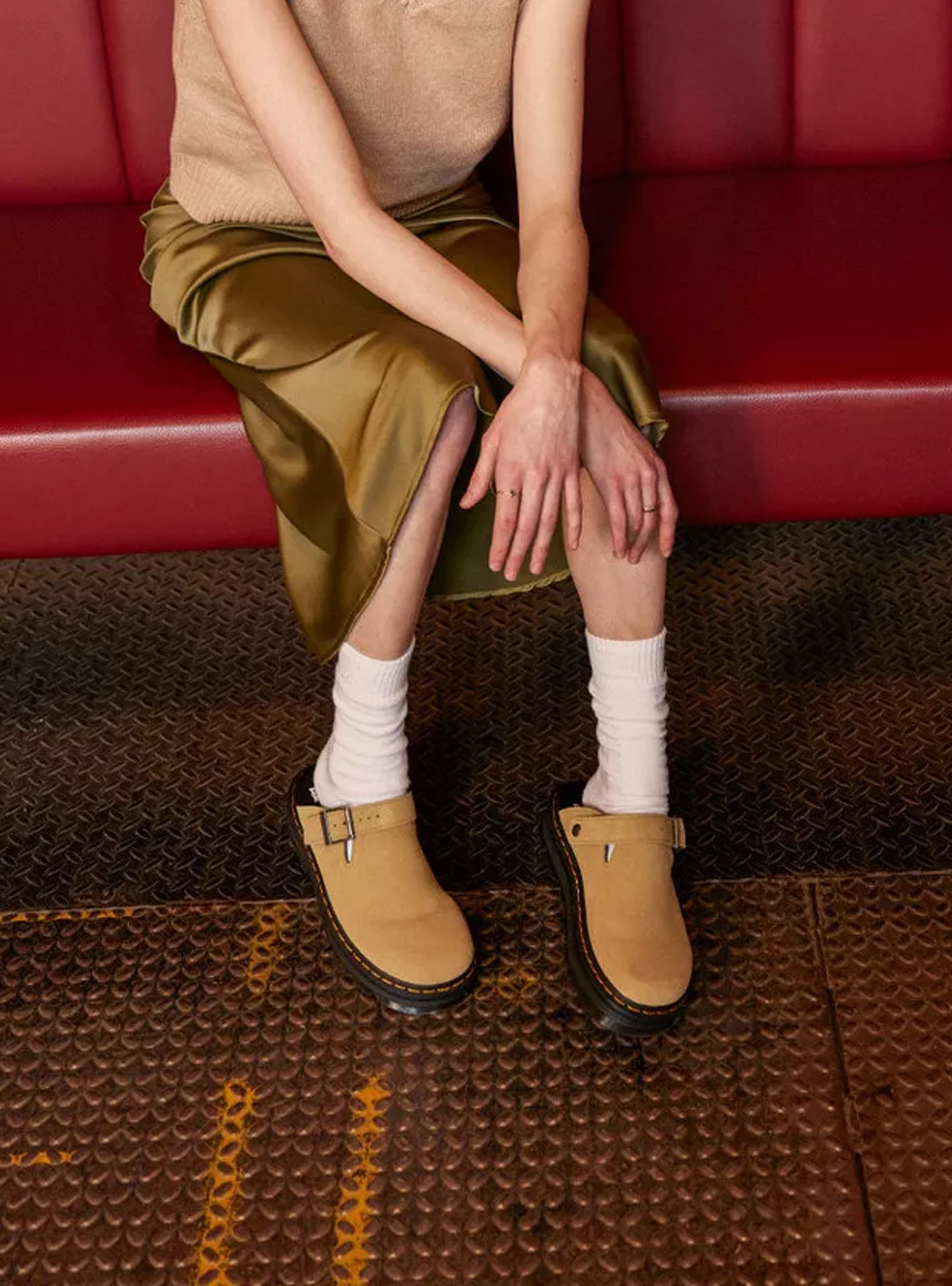 Dr Martens Zebzag Suede Casual Slingback Platform Mules - Beige