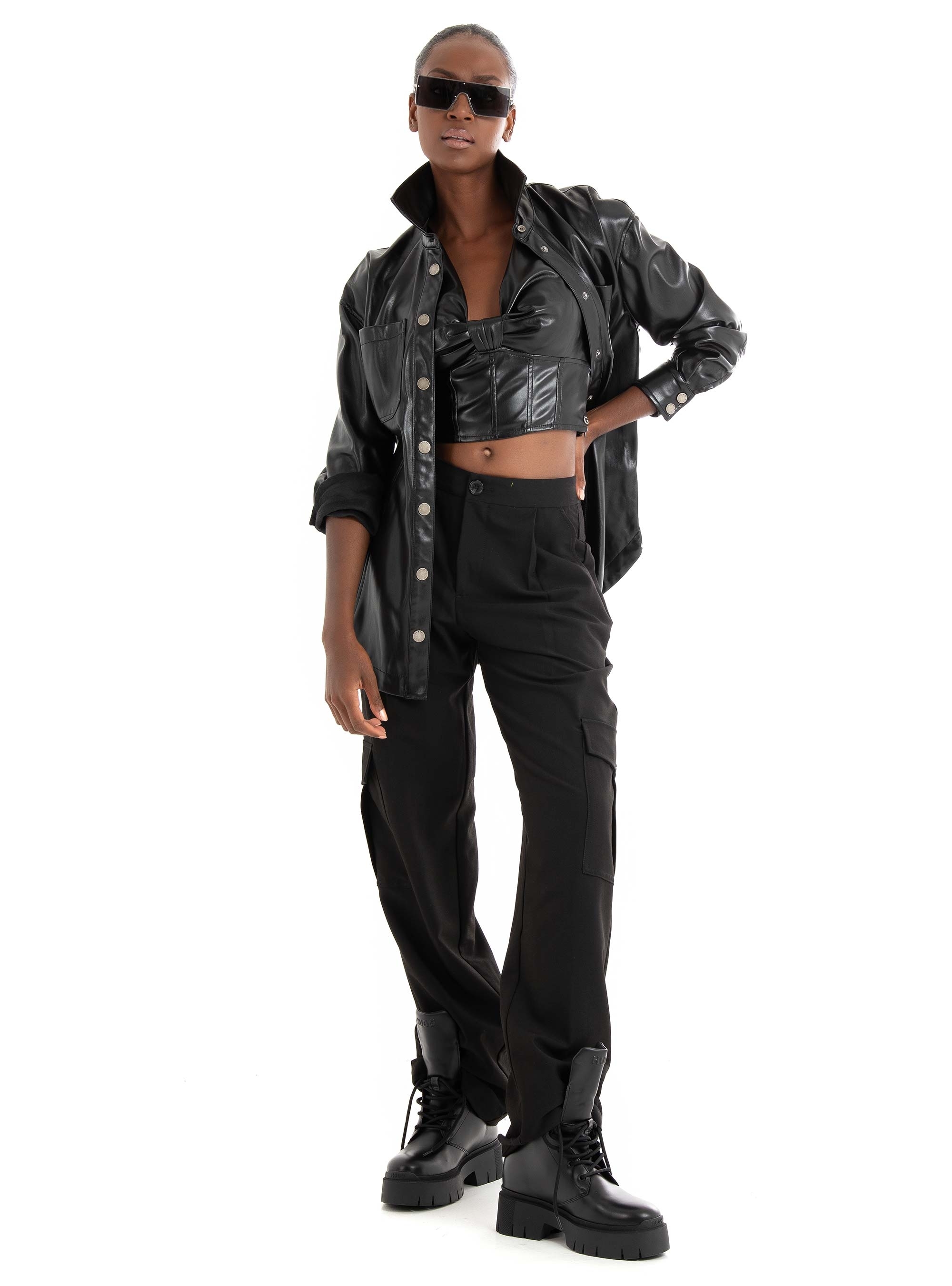 Guess Brenda Faux Leather Top - Jet Black