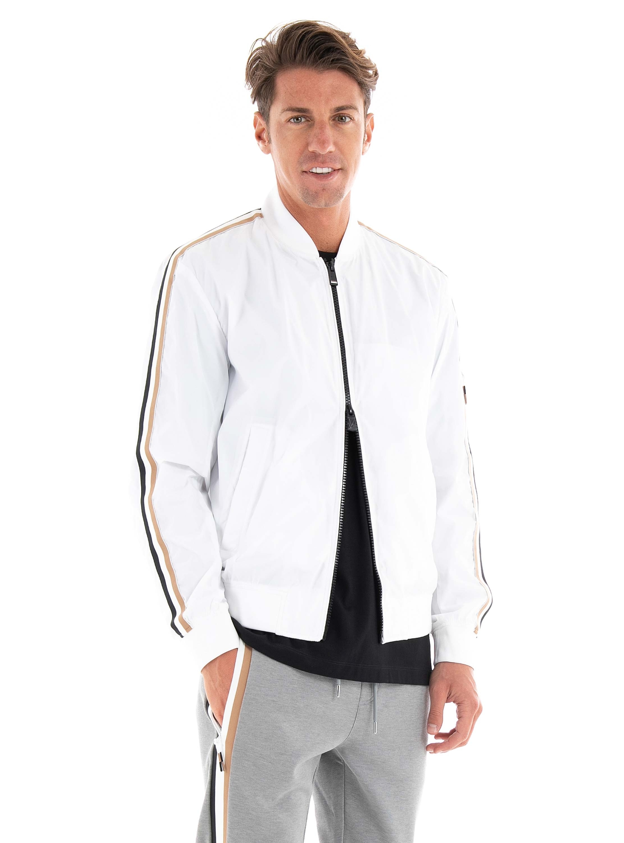 BOSS Recycled-Material Jacket With Signature-Stripe Tape Coltrane - White