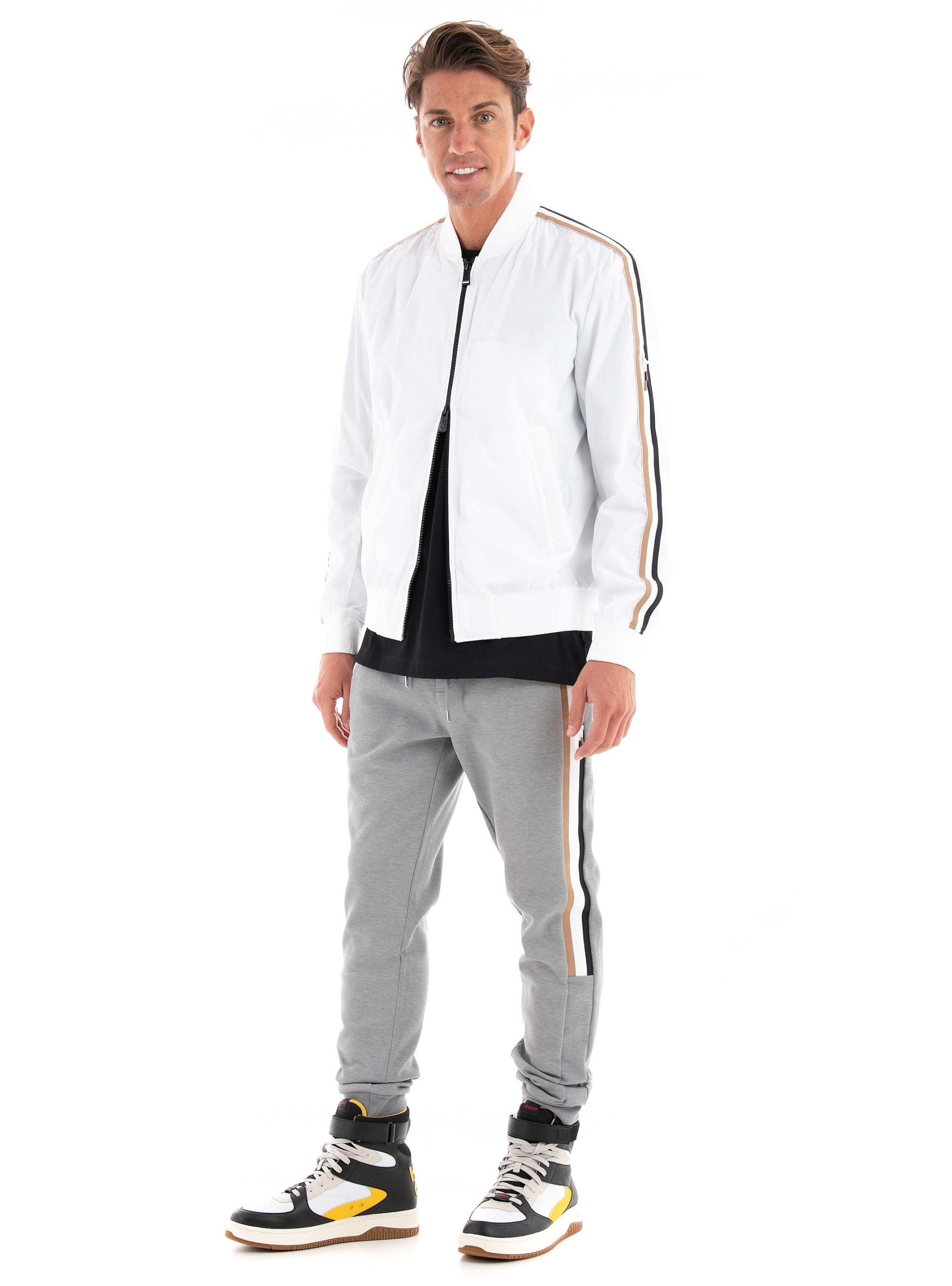 BOSS Recycled-Material Jacket With Signature-Stripe Tape Coltrane - White