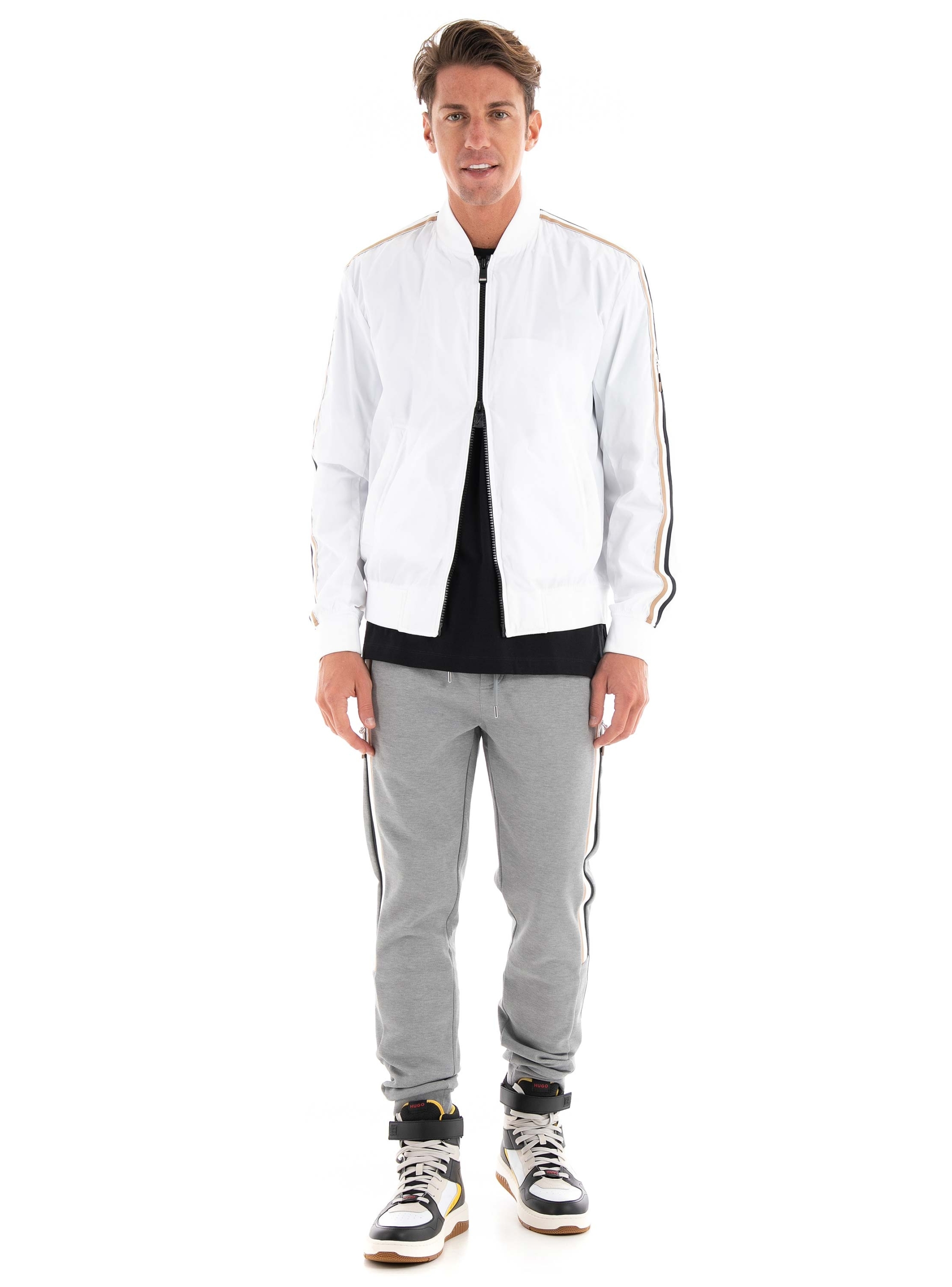 BOSS Recycled-Material Jacket With Signature-Stripe Tape Coltrane - White