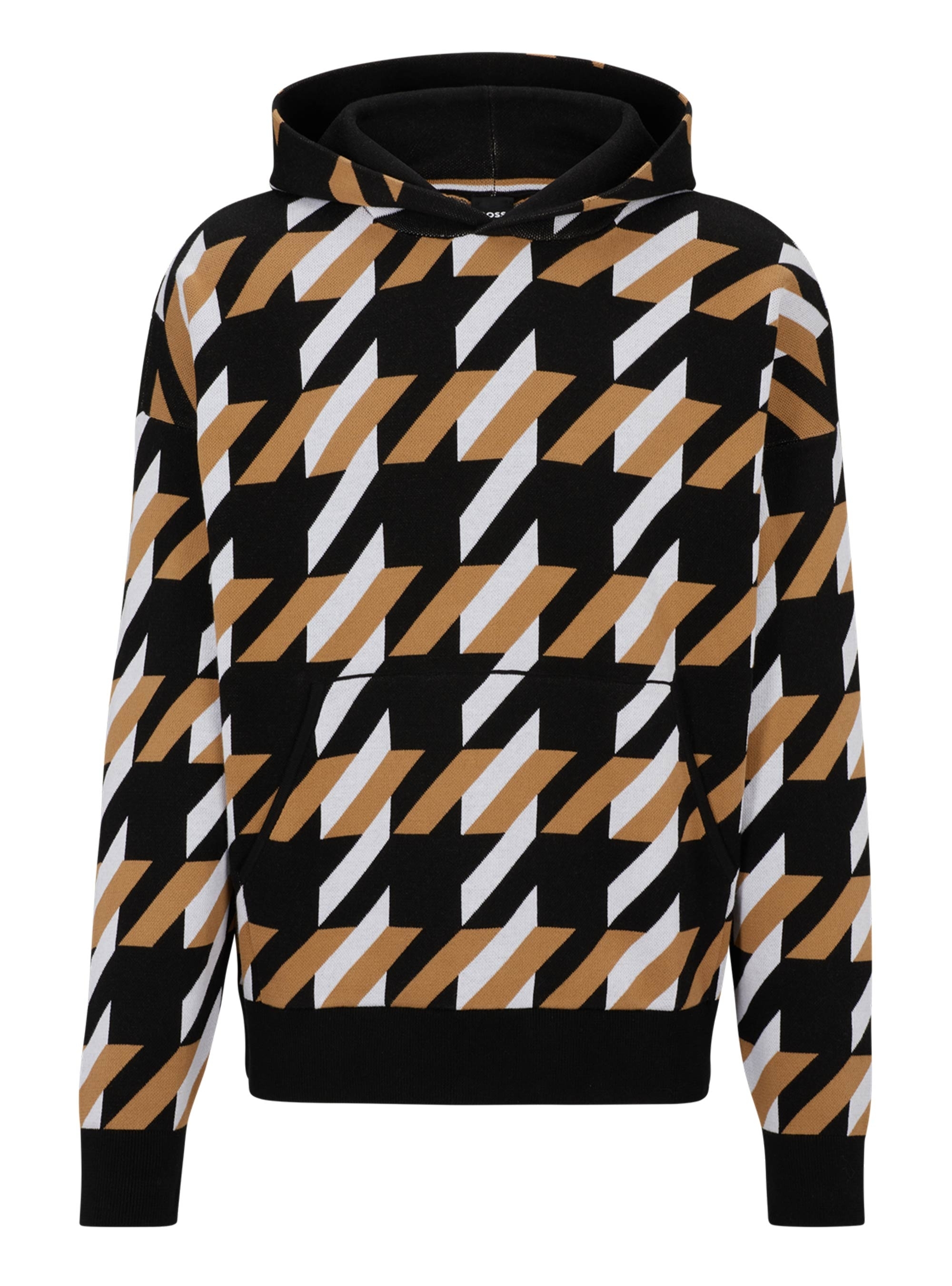 BOSS Relaxed Fit Hoodie With Houndstooth Knit Ofondo - Black