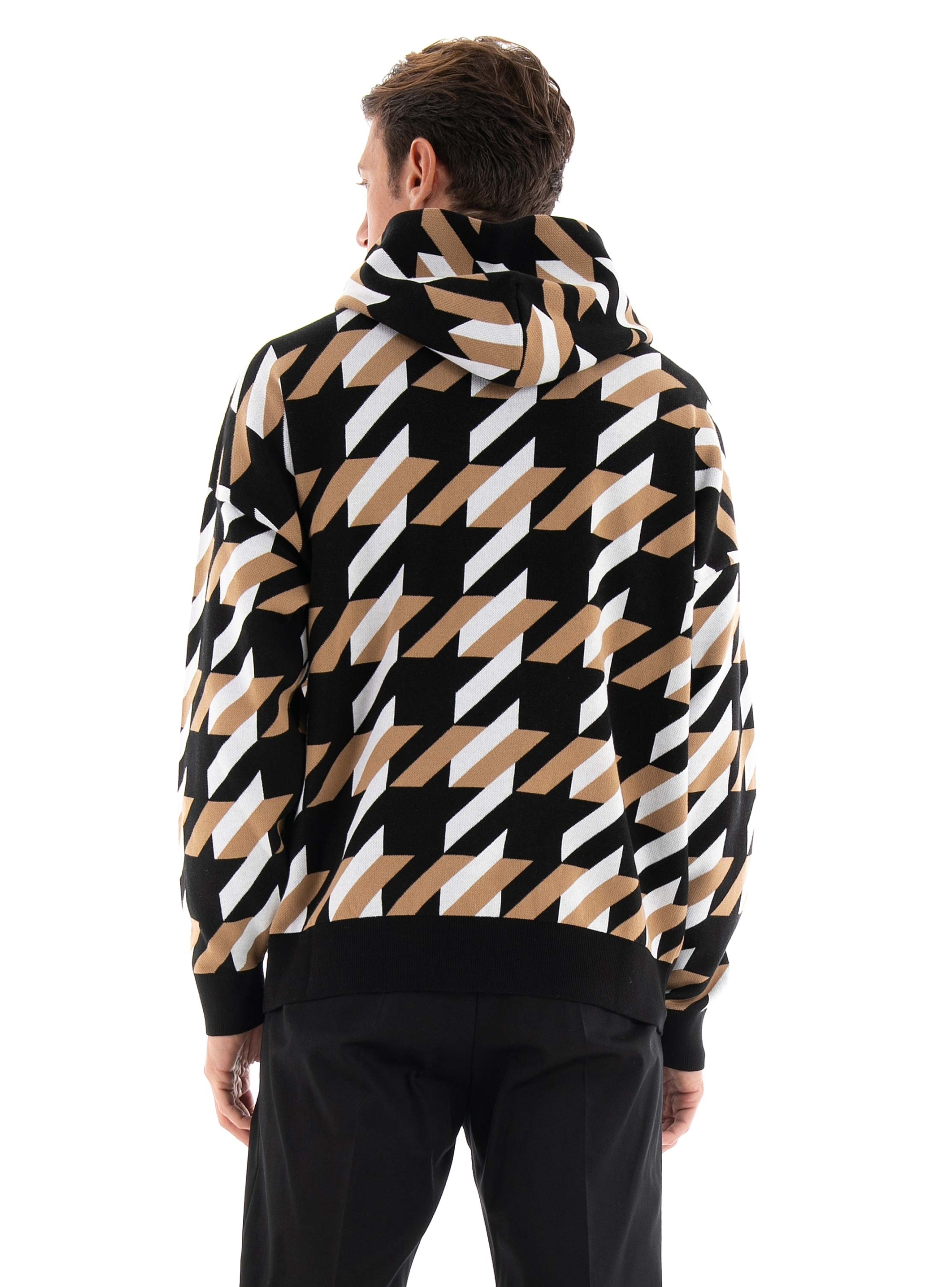 BOSS Relaxed Fit Hoodie With Houndstooth Knit Ofondo - Black