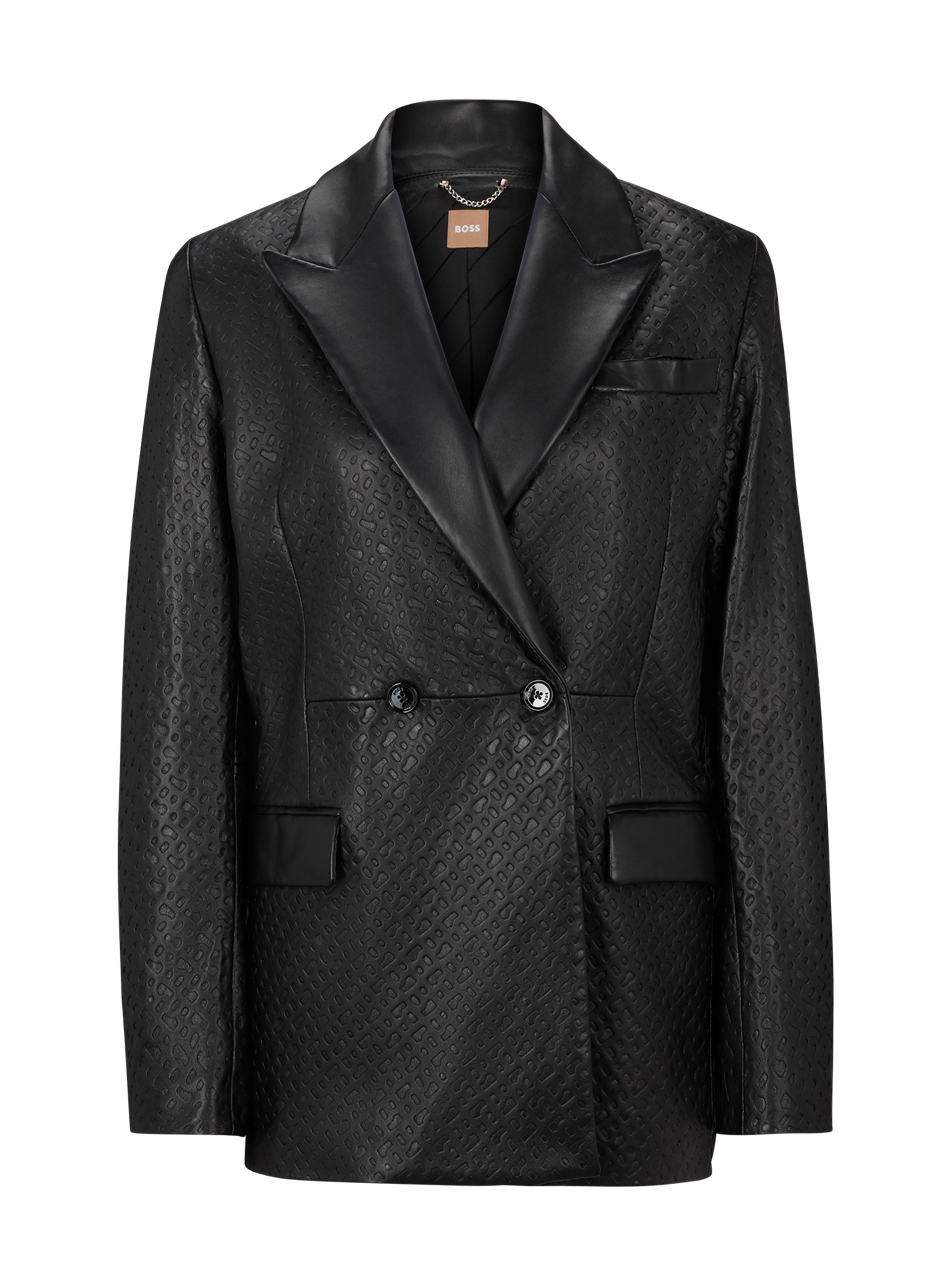 BOSS Leather Blazer With Contrast Lapels Sabora - Black