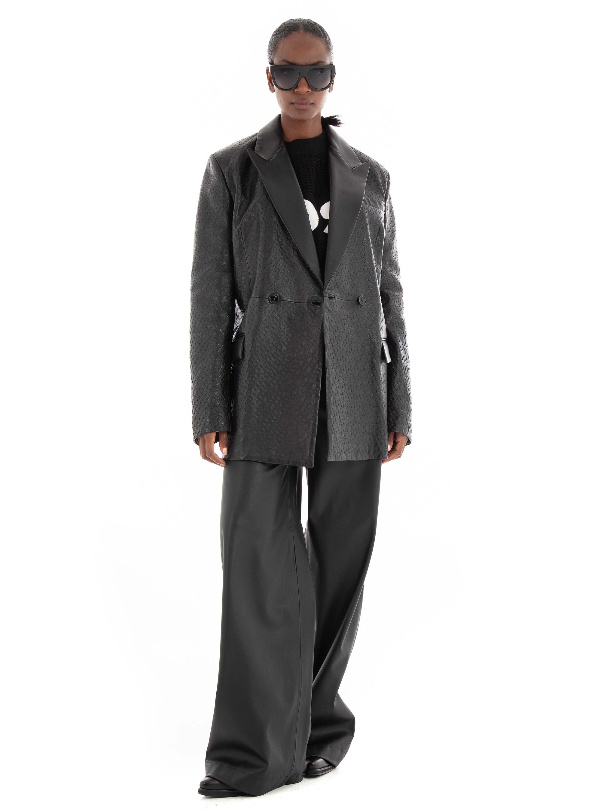 BOSS Leather Blazer With Contrast Lapels Sabora - Black