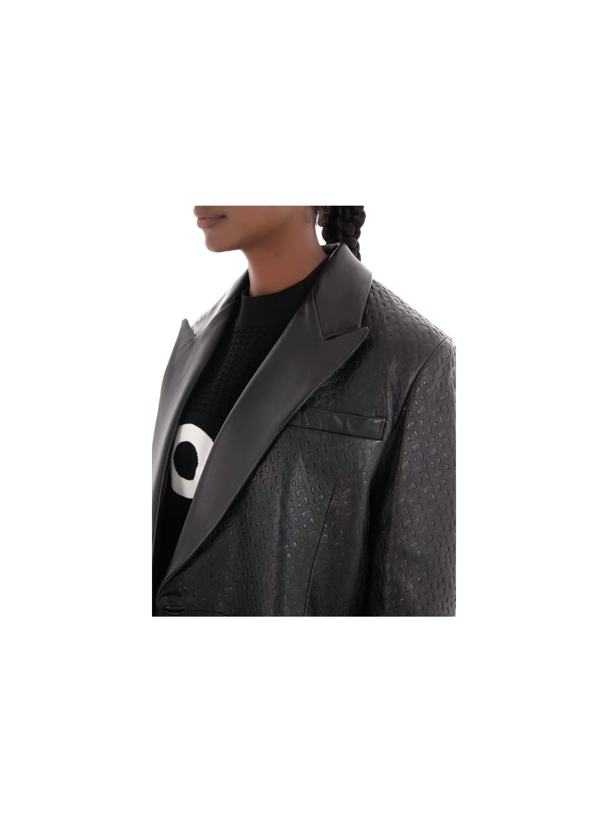 BOSS Leather Blazer With Contrast Lapels Sabora - Black