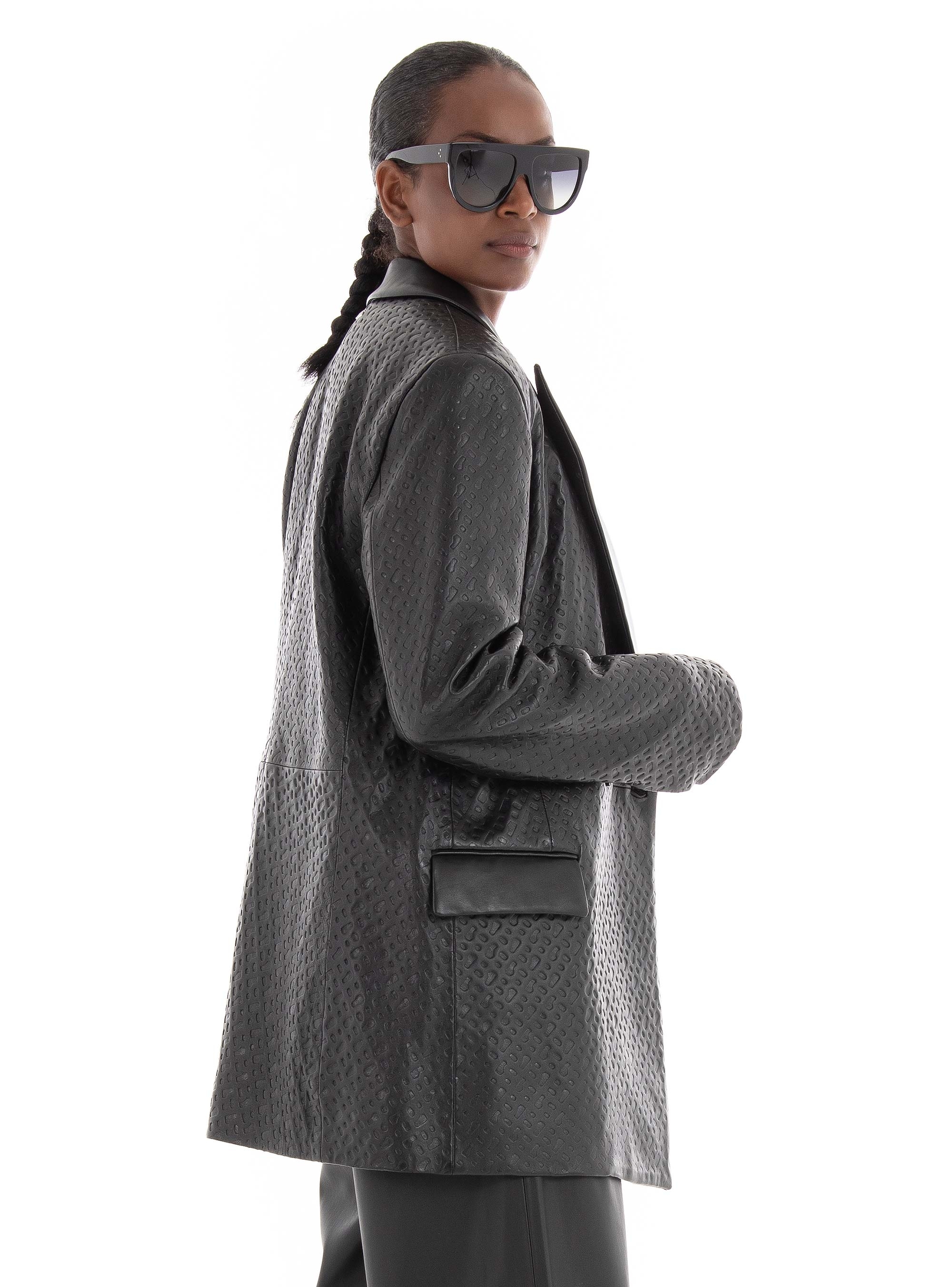 BOSS Leather Blazer With Contrast Lapels Sabora - Black