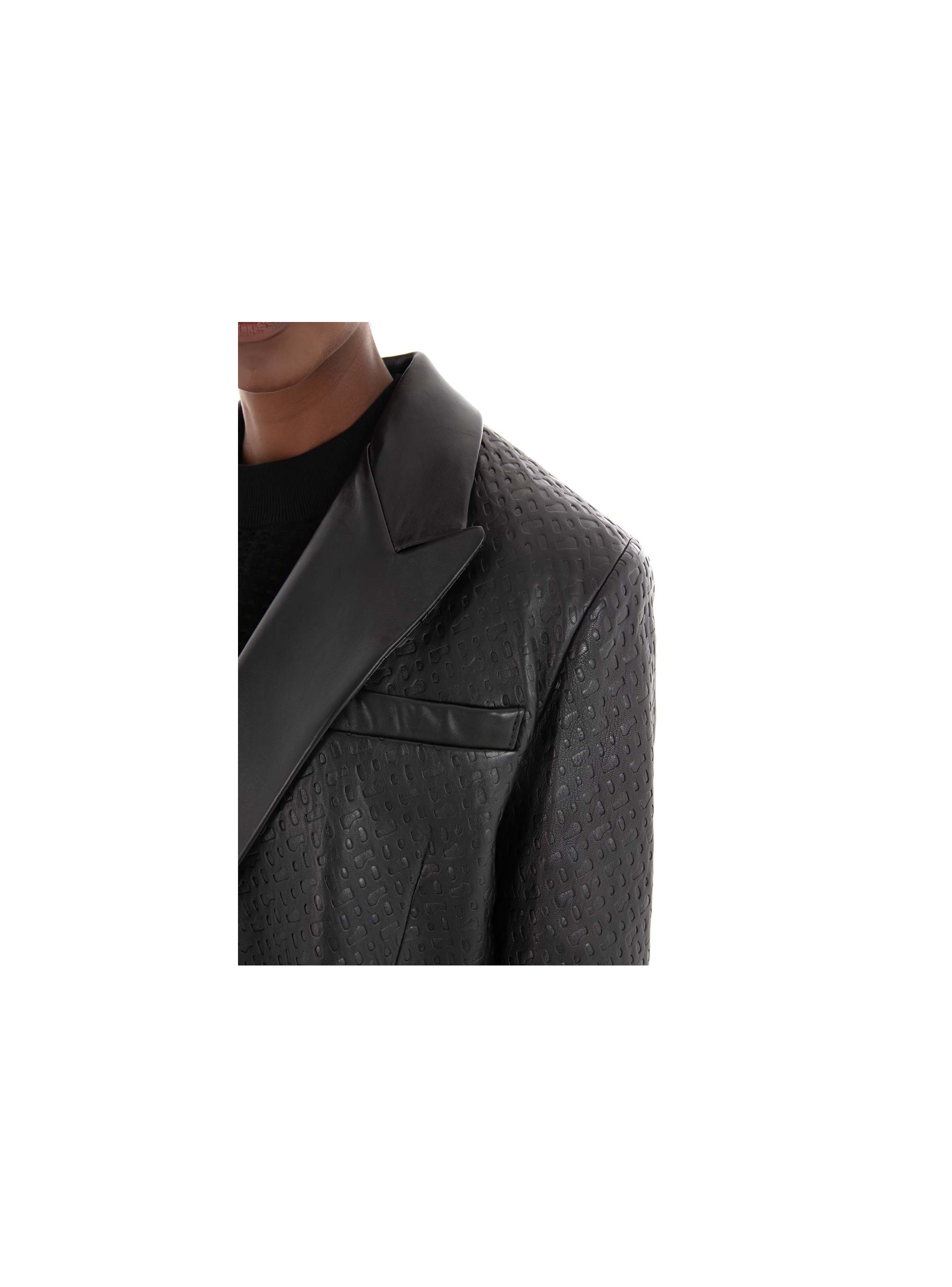 BOSS Leather Blazer With Contrast Lapels Sabora - Black