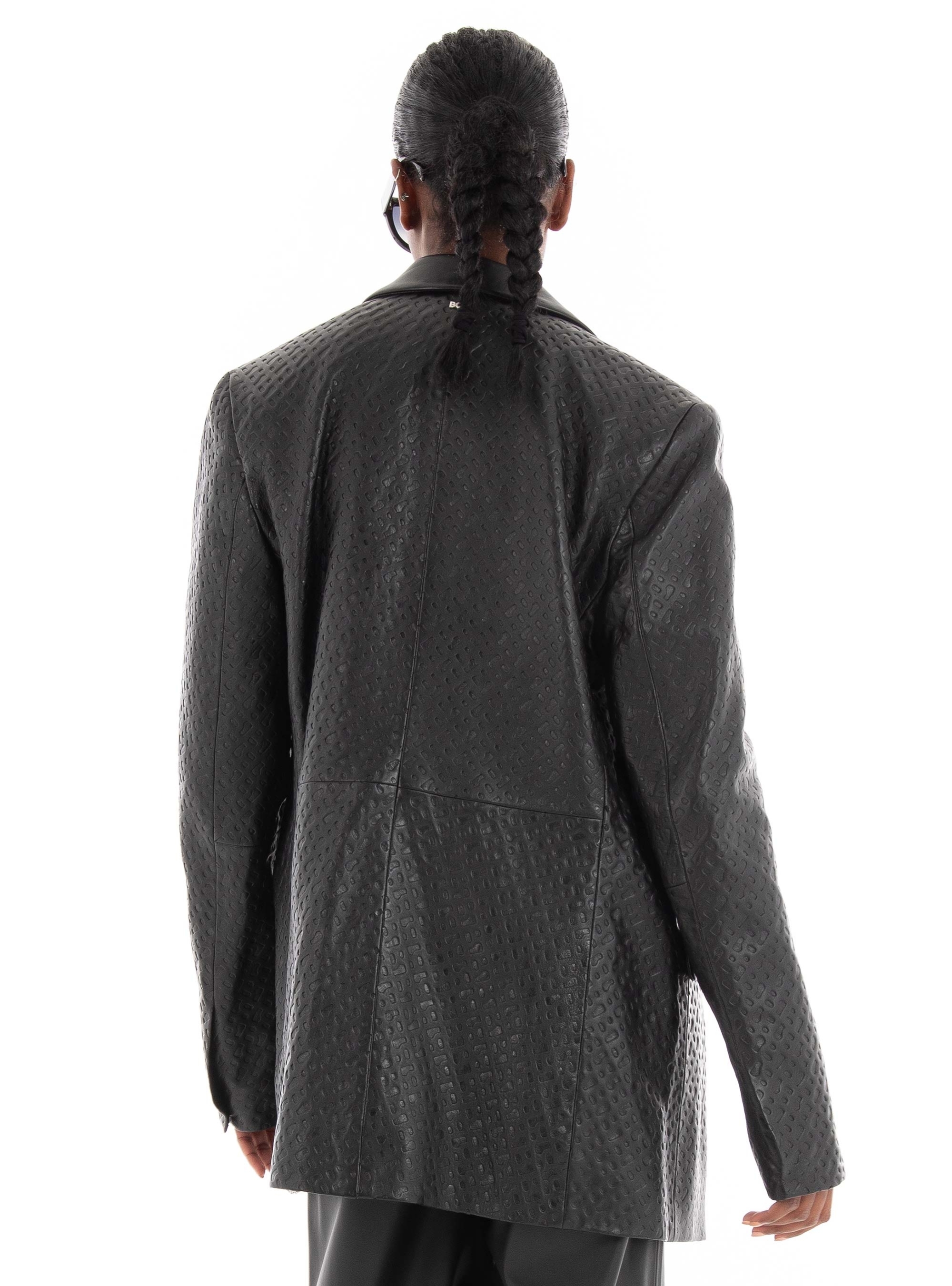 BOSS Leather Blazer With Contrast Lapels Sabora - Black