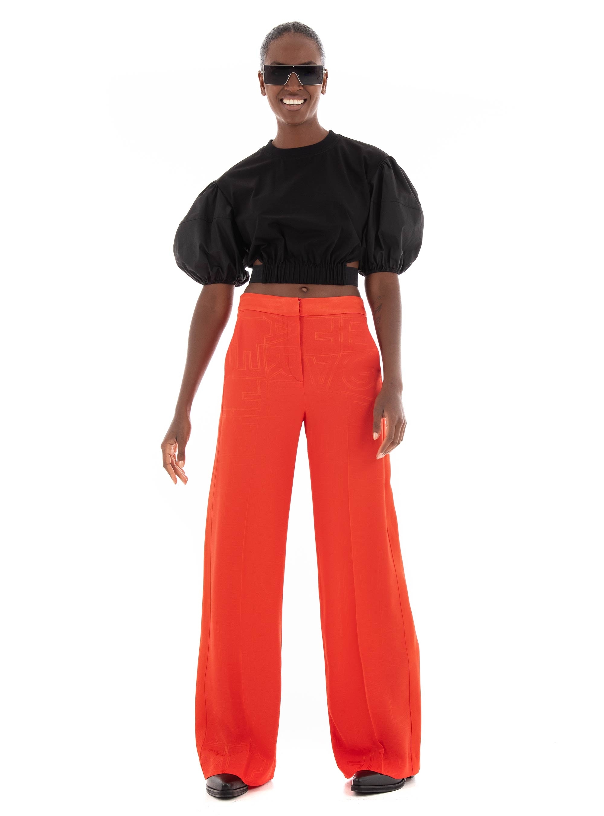 Karl Lagerfeld Cut-Out Puff-Sleeve T-Shirt - Black