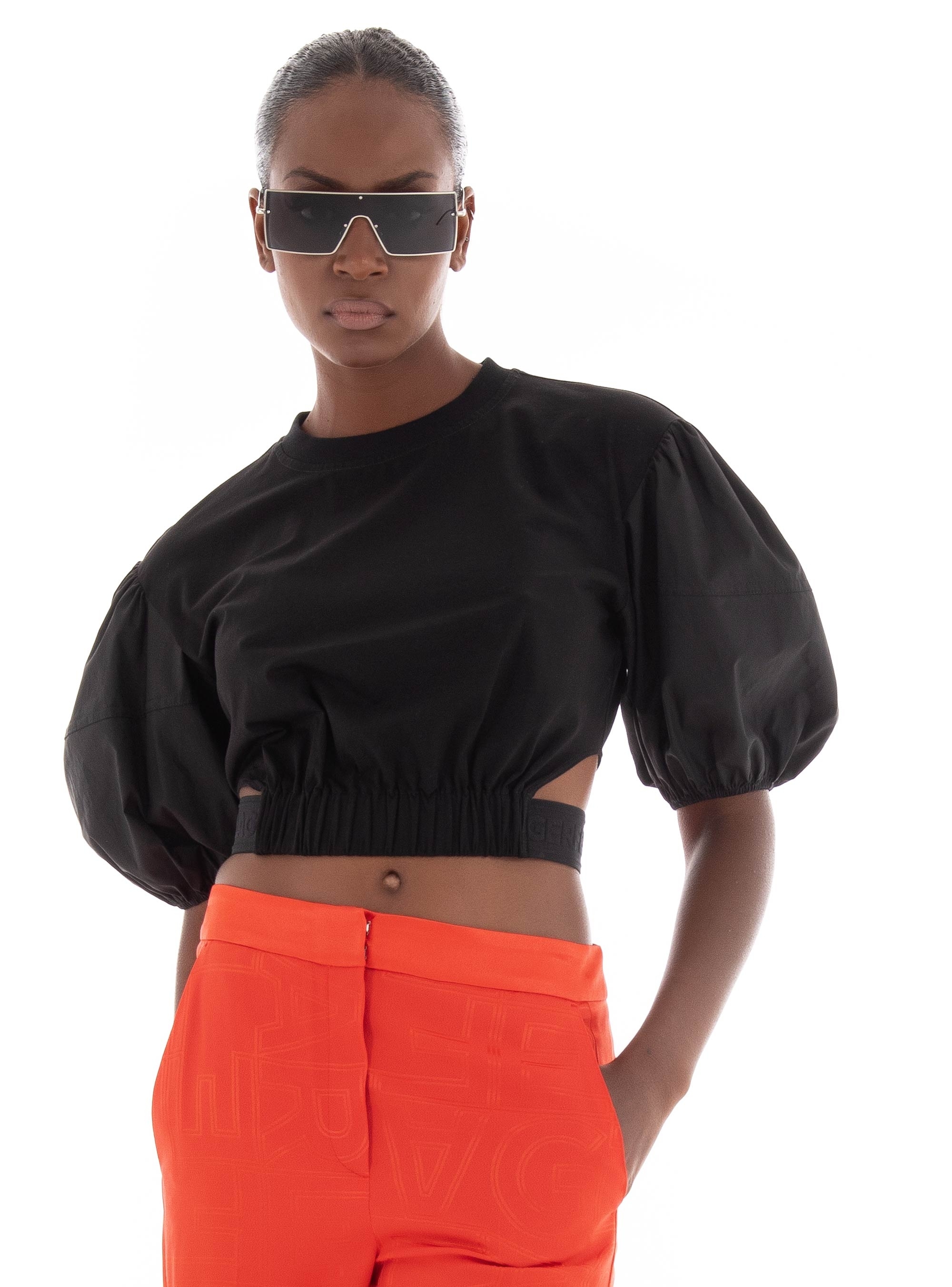 Karl Lagerfeld Cut-Out Puff-Sleeve T-Shirt - Black