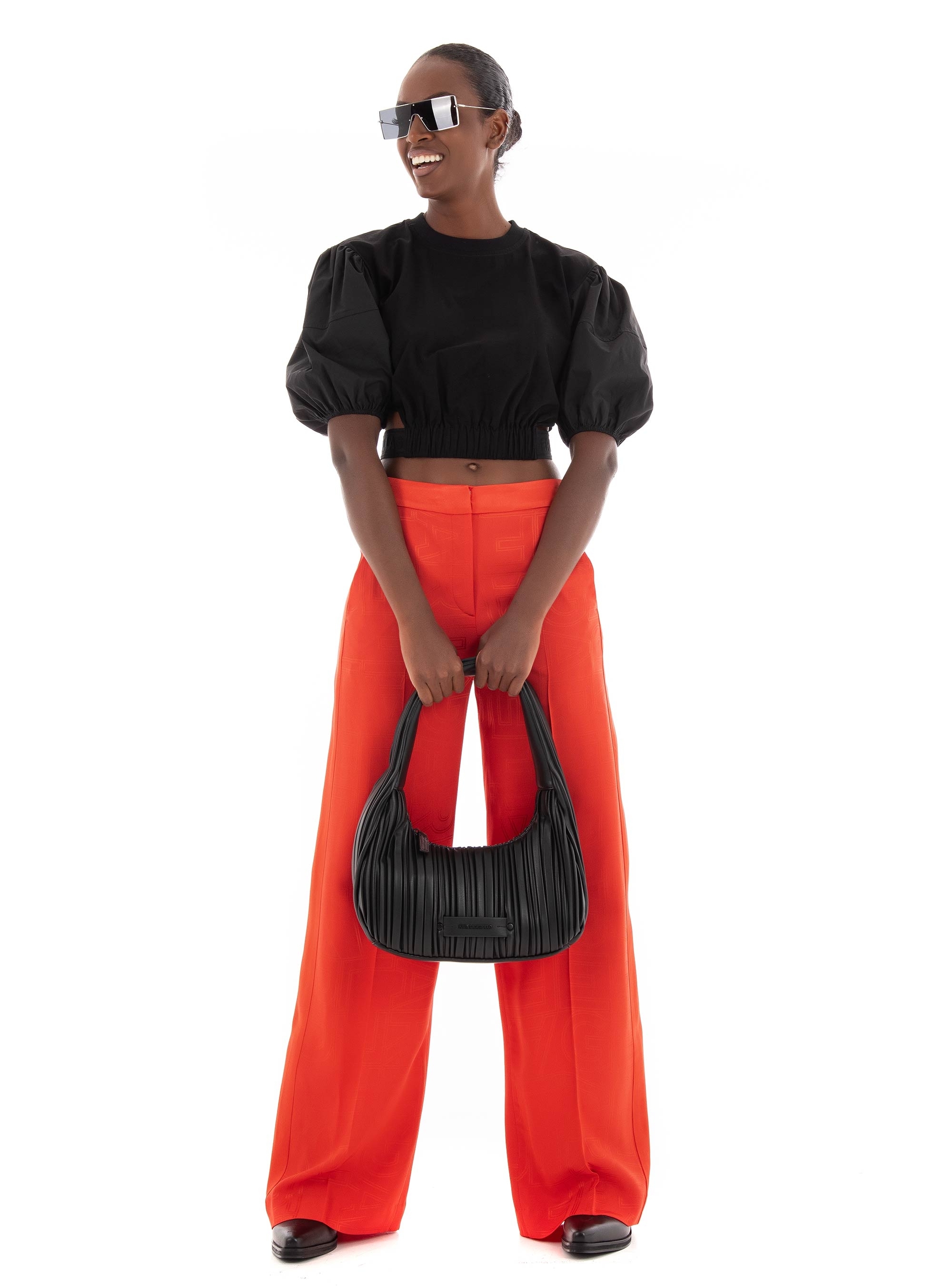 Karl Lagerfeld Cut-Out Puff-Sleeve T-Shirt - Black