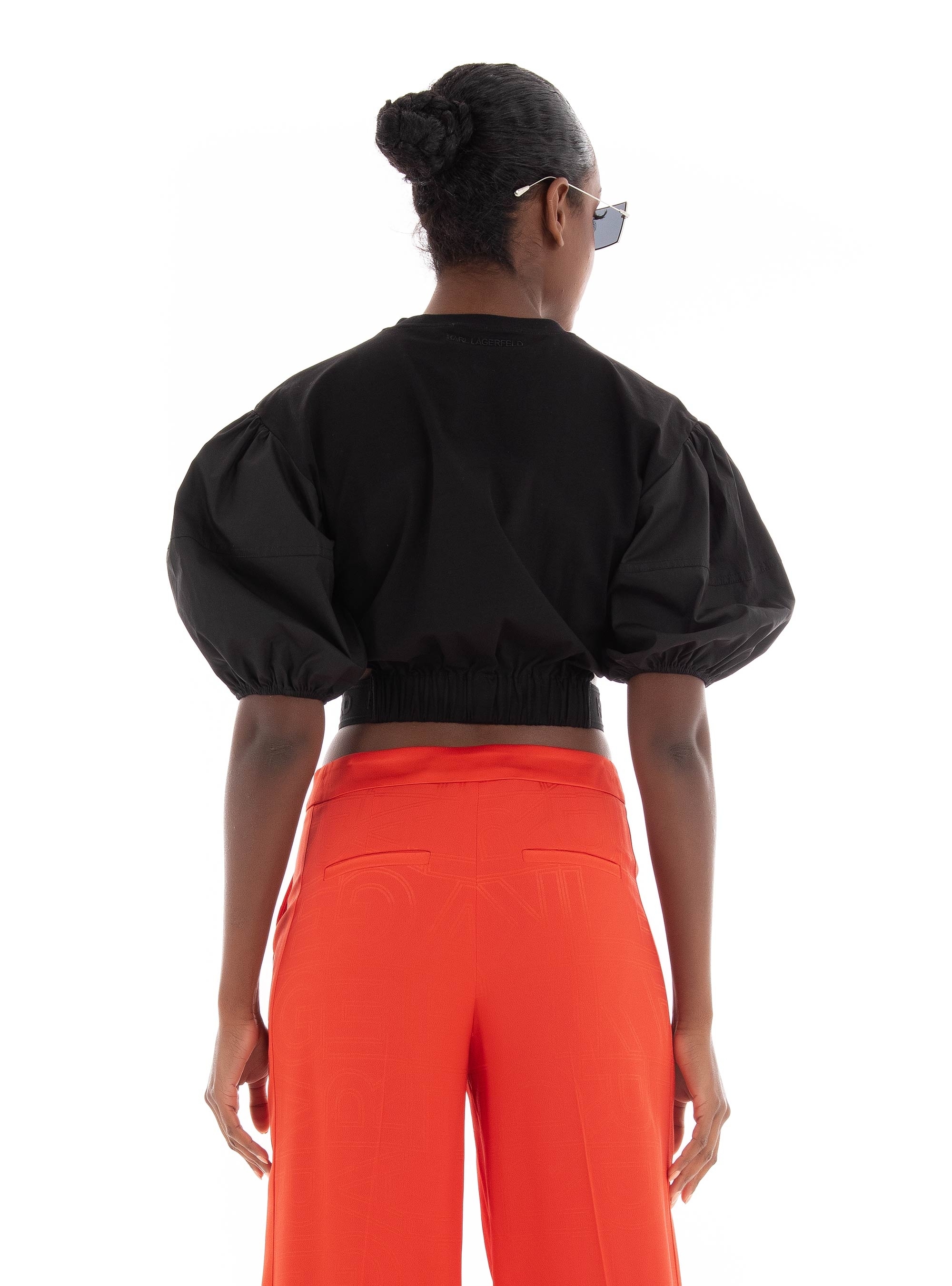 Karl Lagerfeld Cut-Out Puff-Sleeve T-Shirt - Black