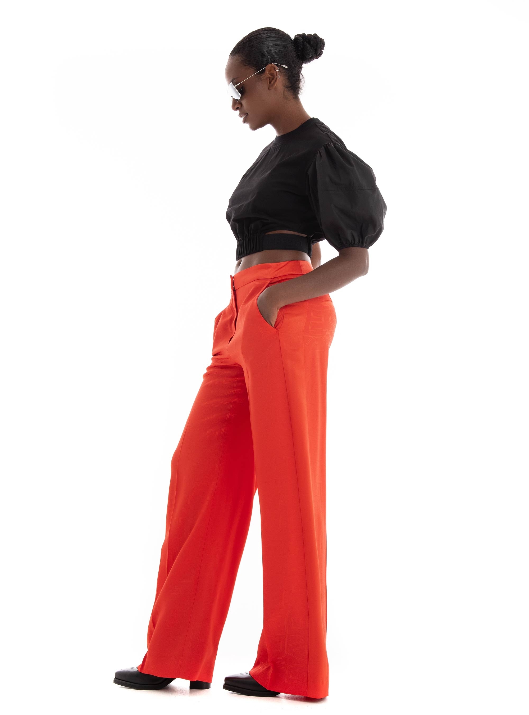 Karl Lagerfeld Cut-Out Puff-Sleeve T-Shirt - Black