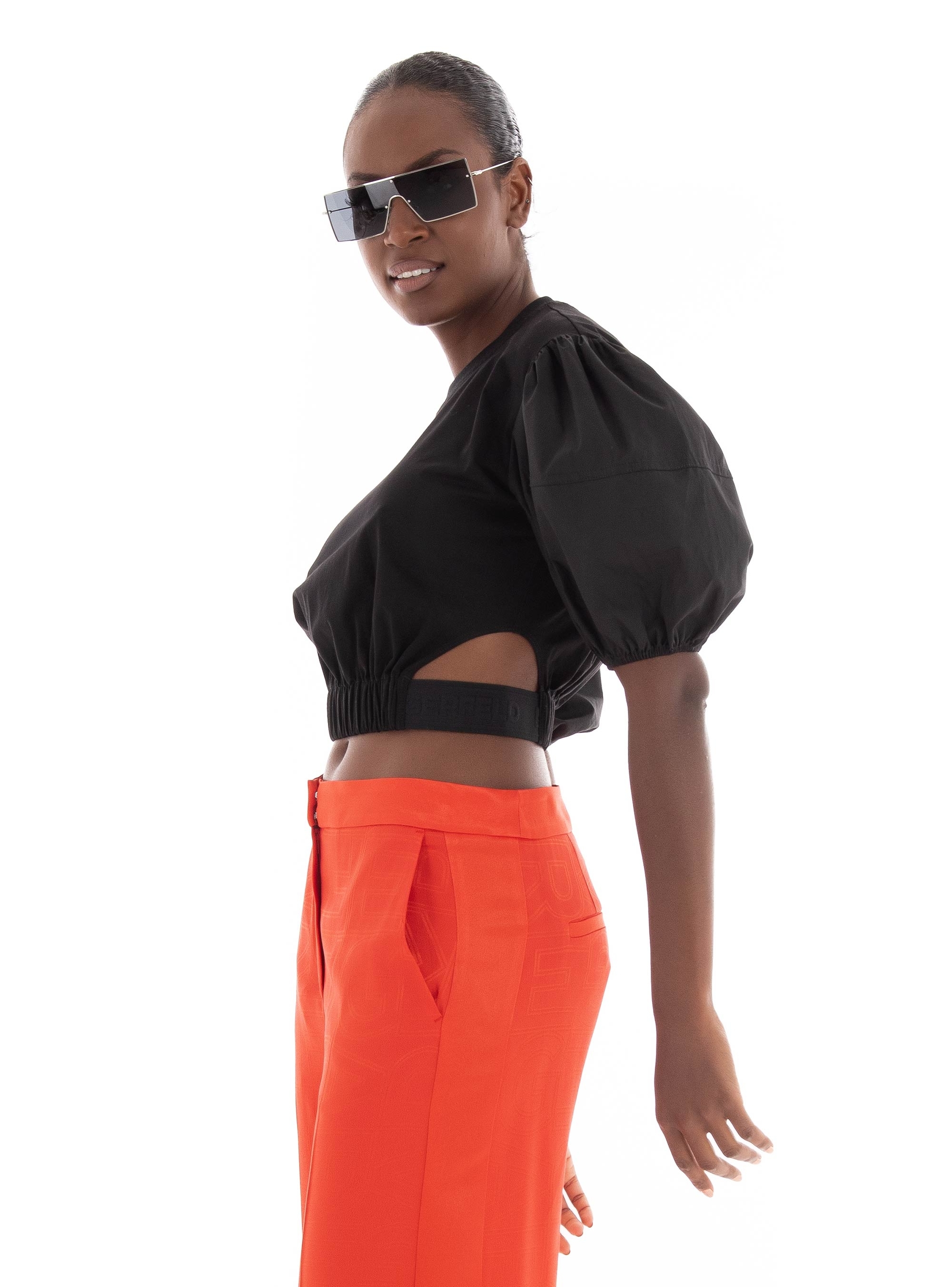 Karl Lagerfeld Cut-Out Puff-Sleeve T-Shirt - Black