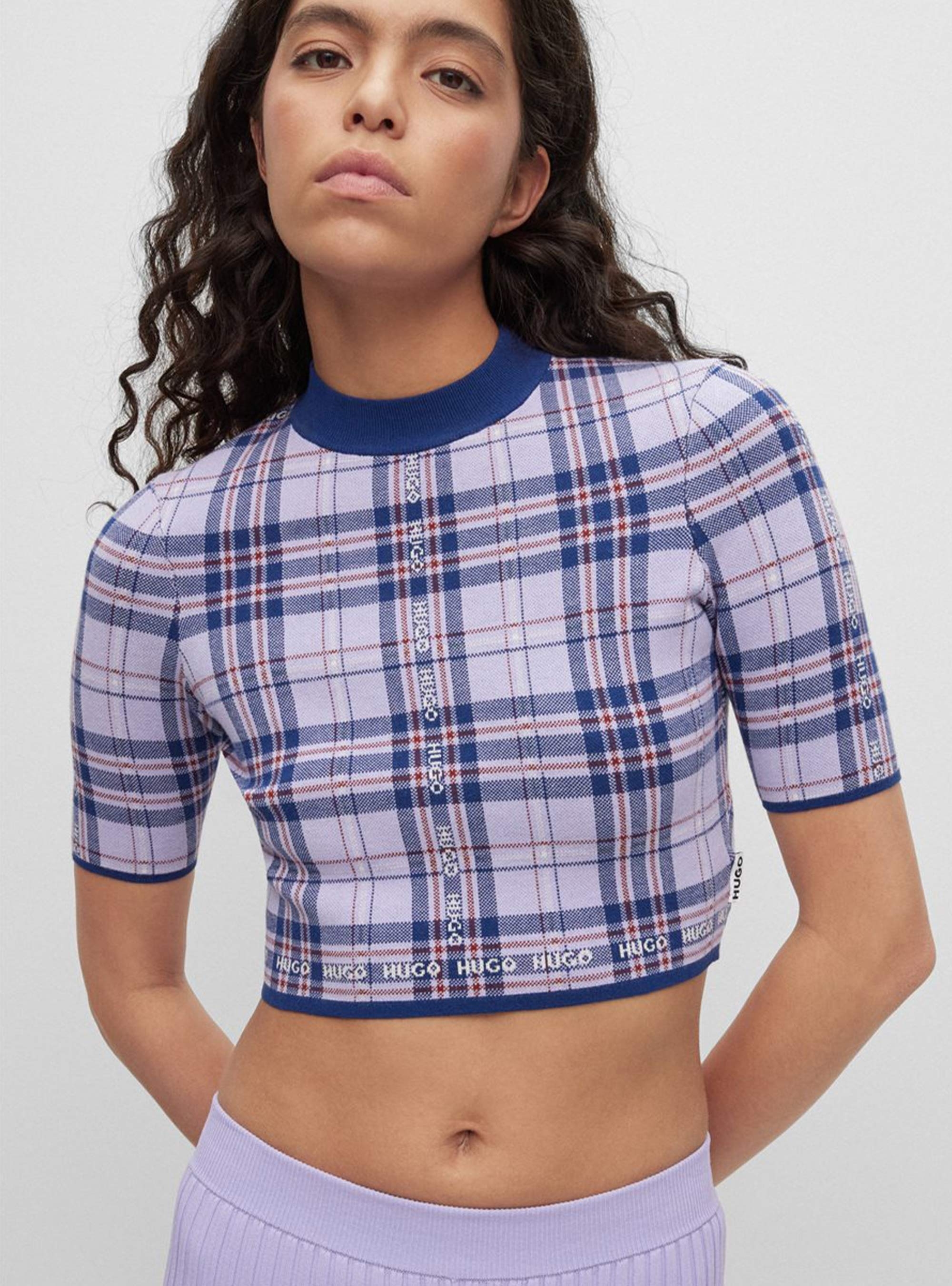 HUGO Slim Fit Cropped Top Knit Sloquita - Lilac