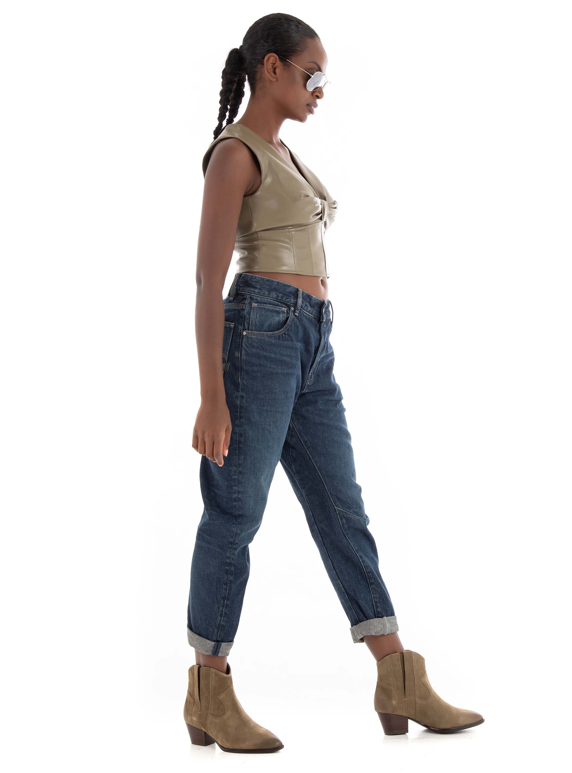 Guess Brenda Faux Leather Top - Dark Olive Green