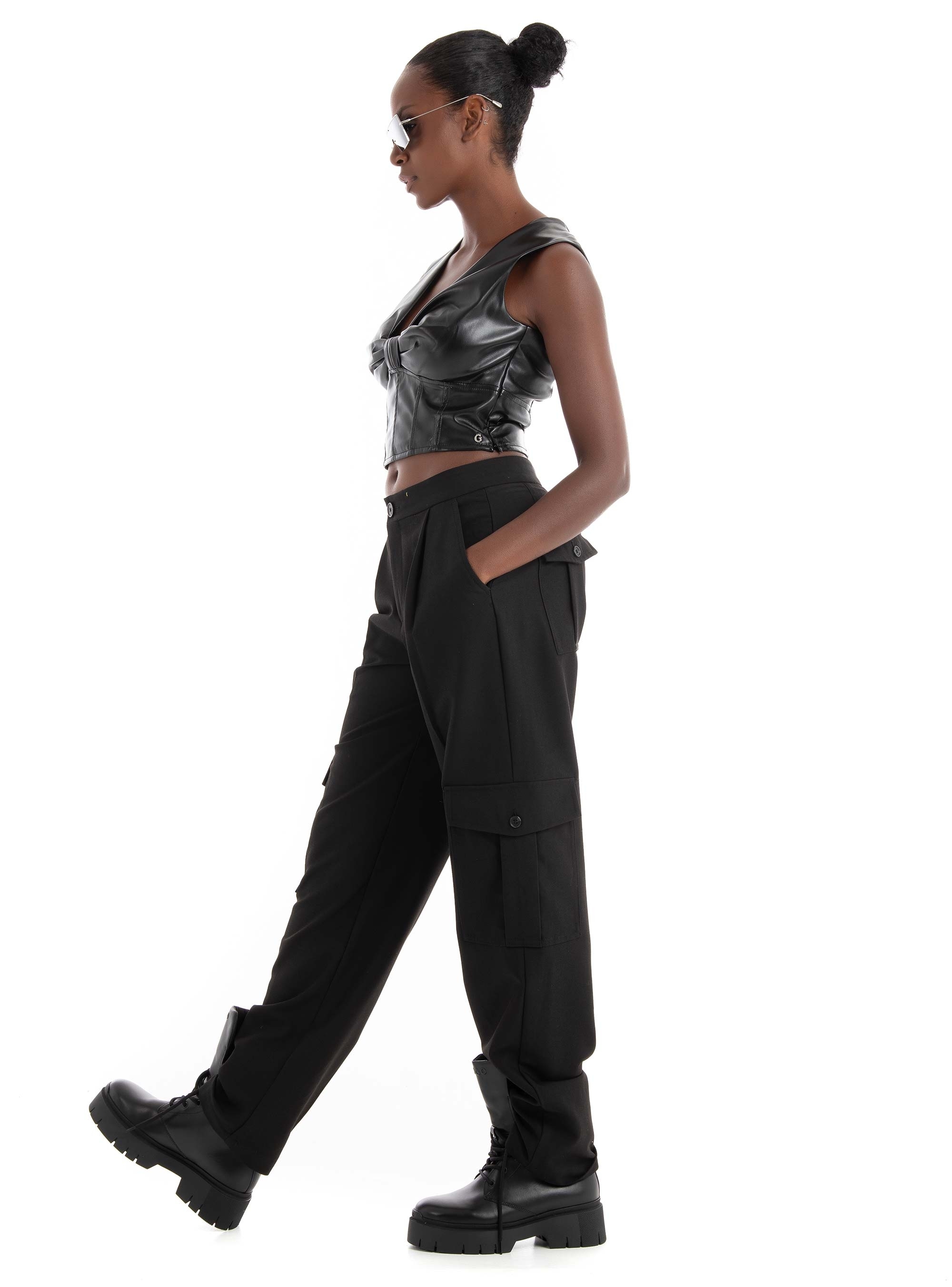 Guess Brenda Faux Leather Top - Jet Black