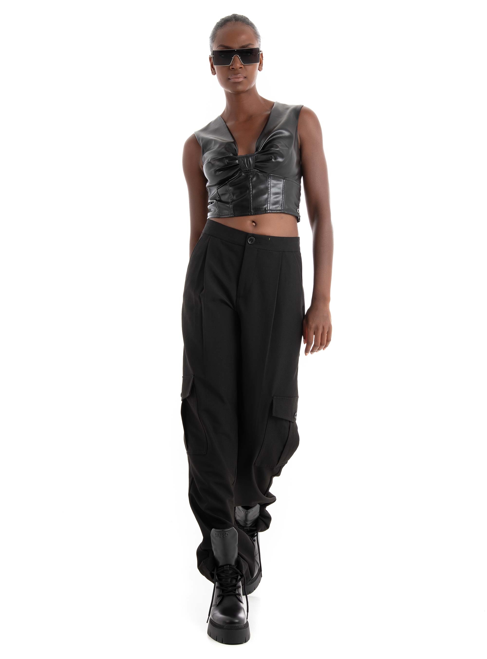 Guess Brenda Faux Leather Top - Jet Black