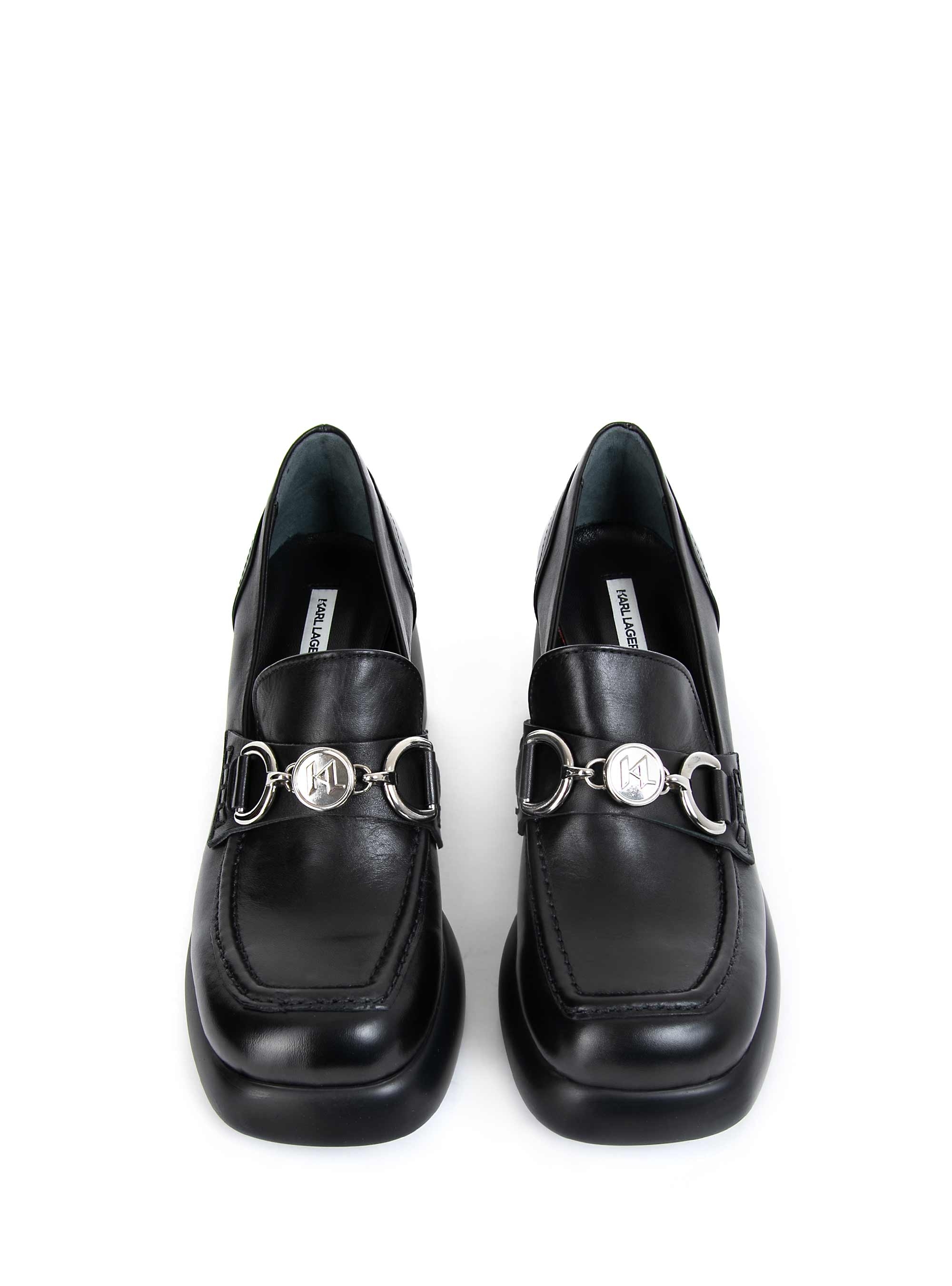 Karl Lagerfeld Klasp Leather Heel Loafers - Black