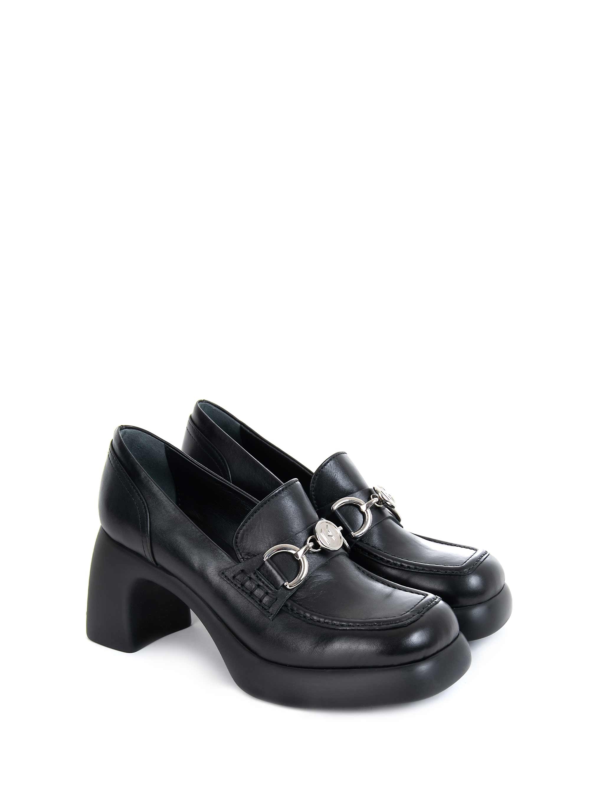 Karl Lagerfeld Klasp Leather Heel Loafers - Black