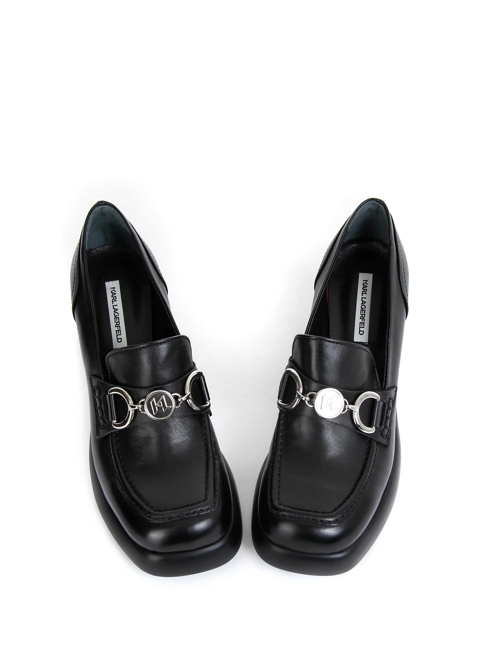 Karl Lagerfeld Klasp Leather Heel Loafers - Black