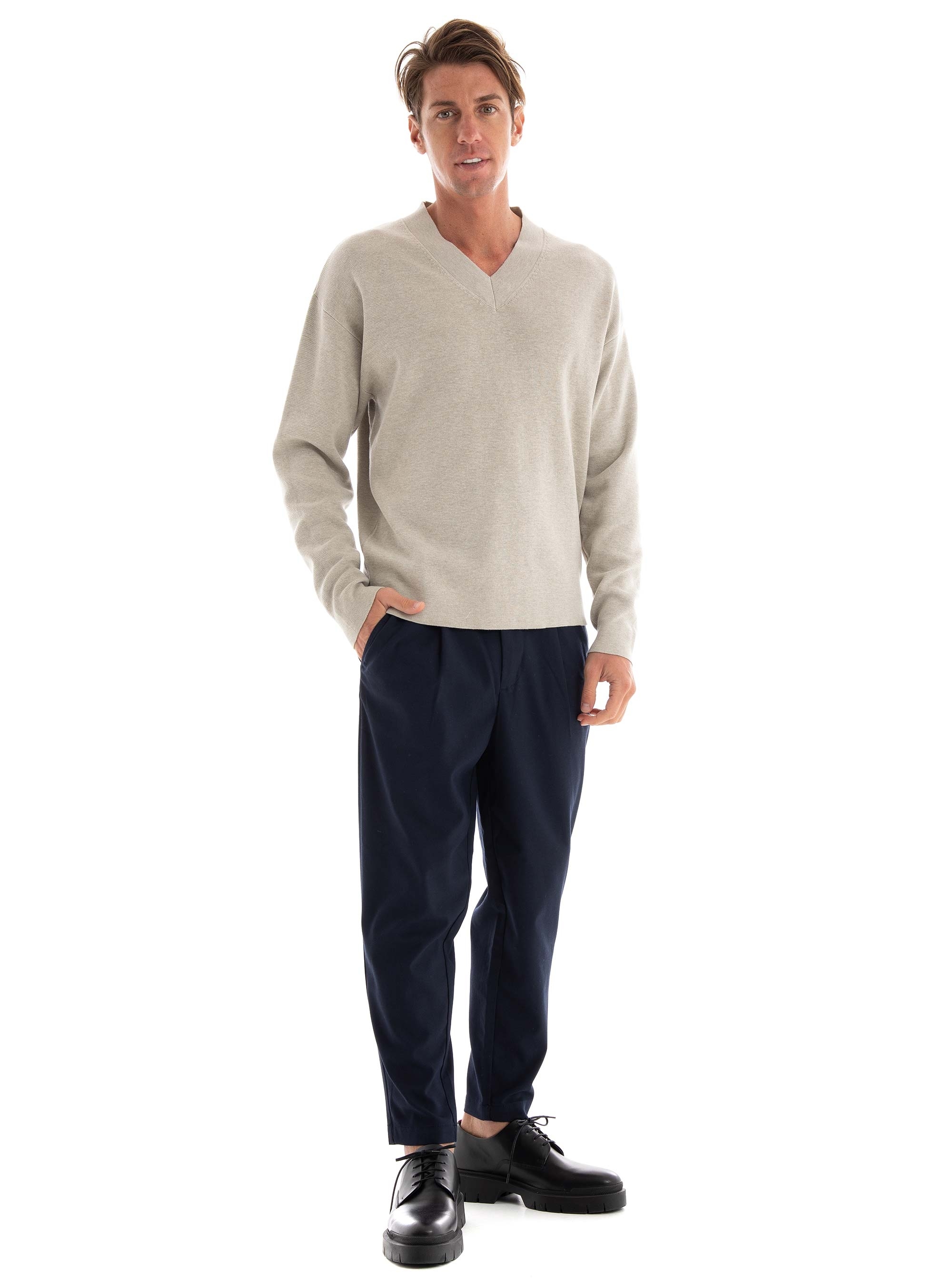 Jack & Jones Premium Bolt  V-Neck Knit - Light Beige