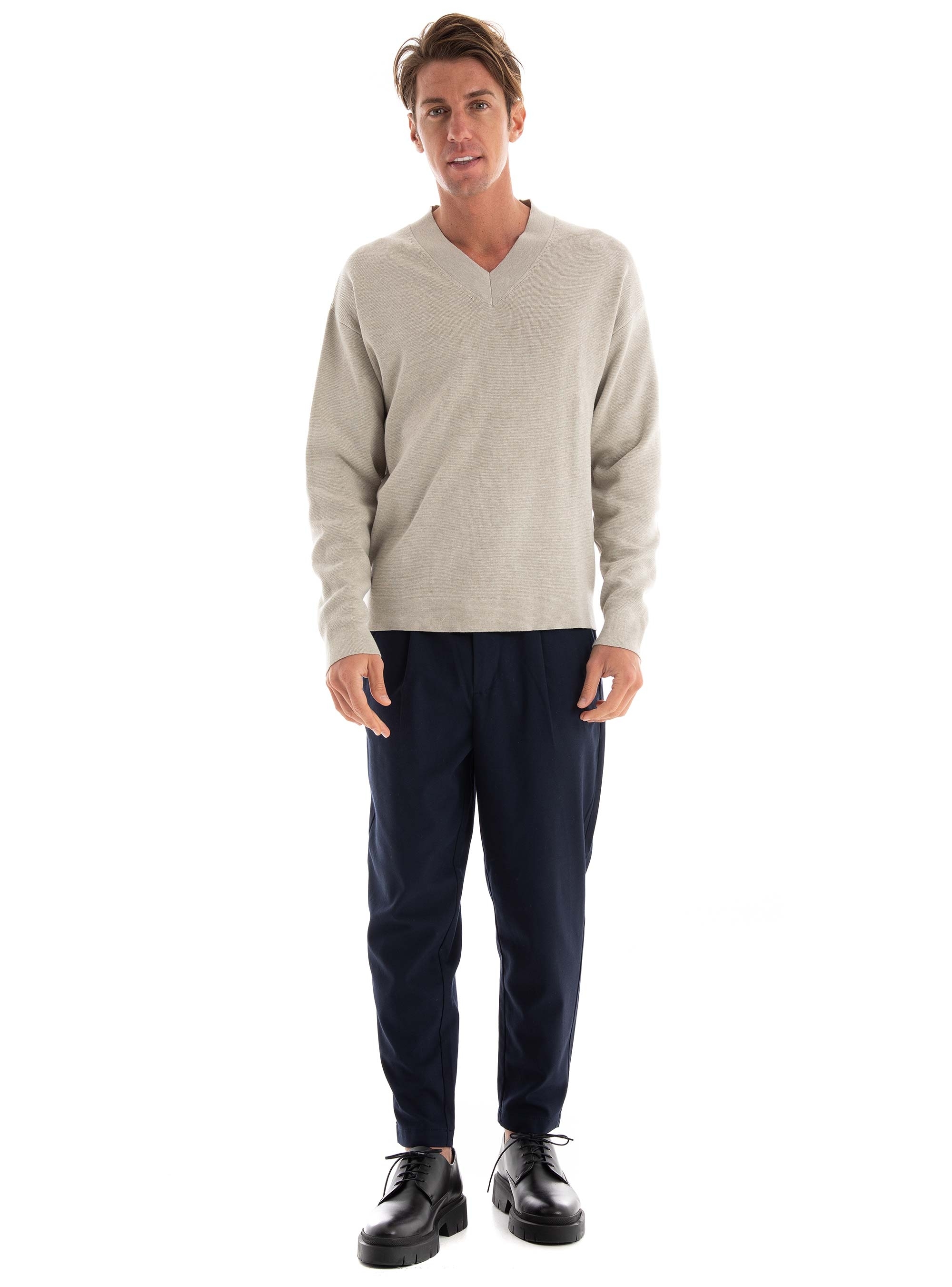 Jack & Jones Premium Bolt  V-Neck Knit - Light Beige