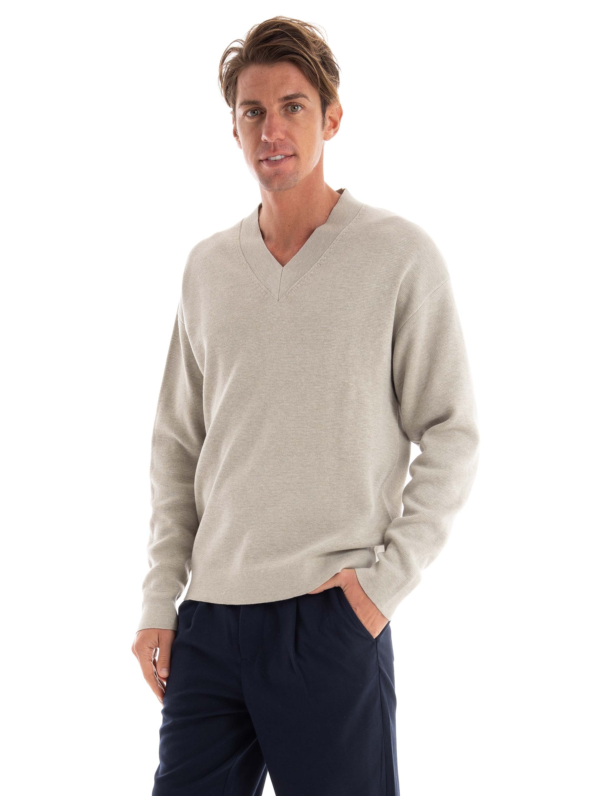 Jack & Jones Premium Bolt  V-Neck Knit - Light Beige