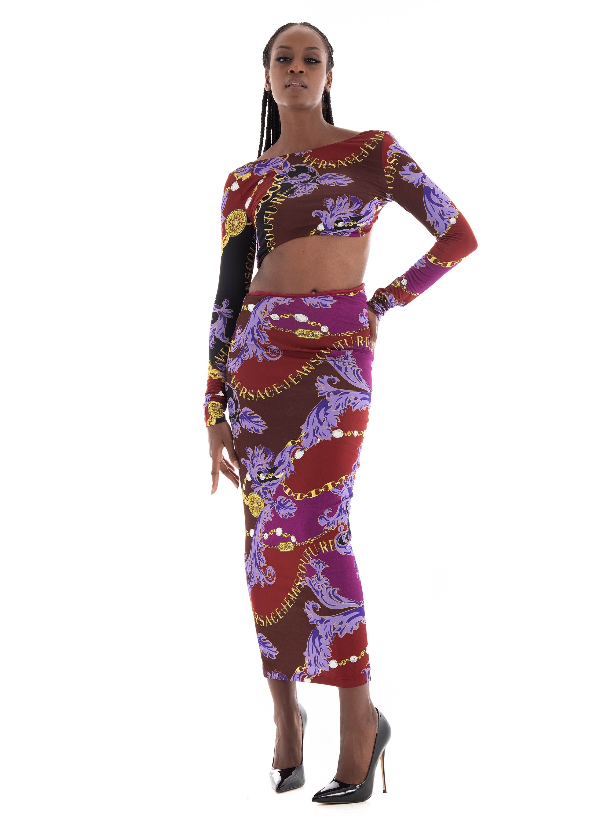 Versace Jeans Couture Chain Print Dress - Dark Purple