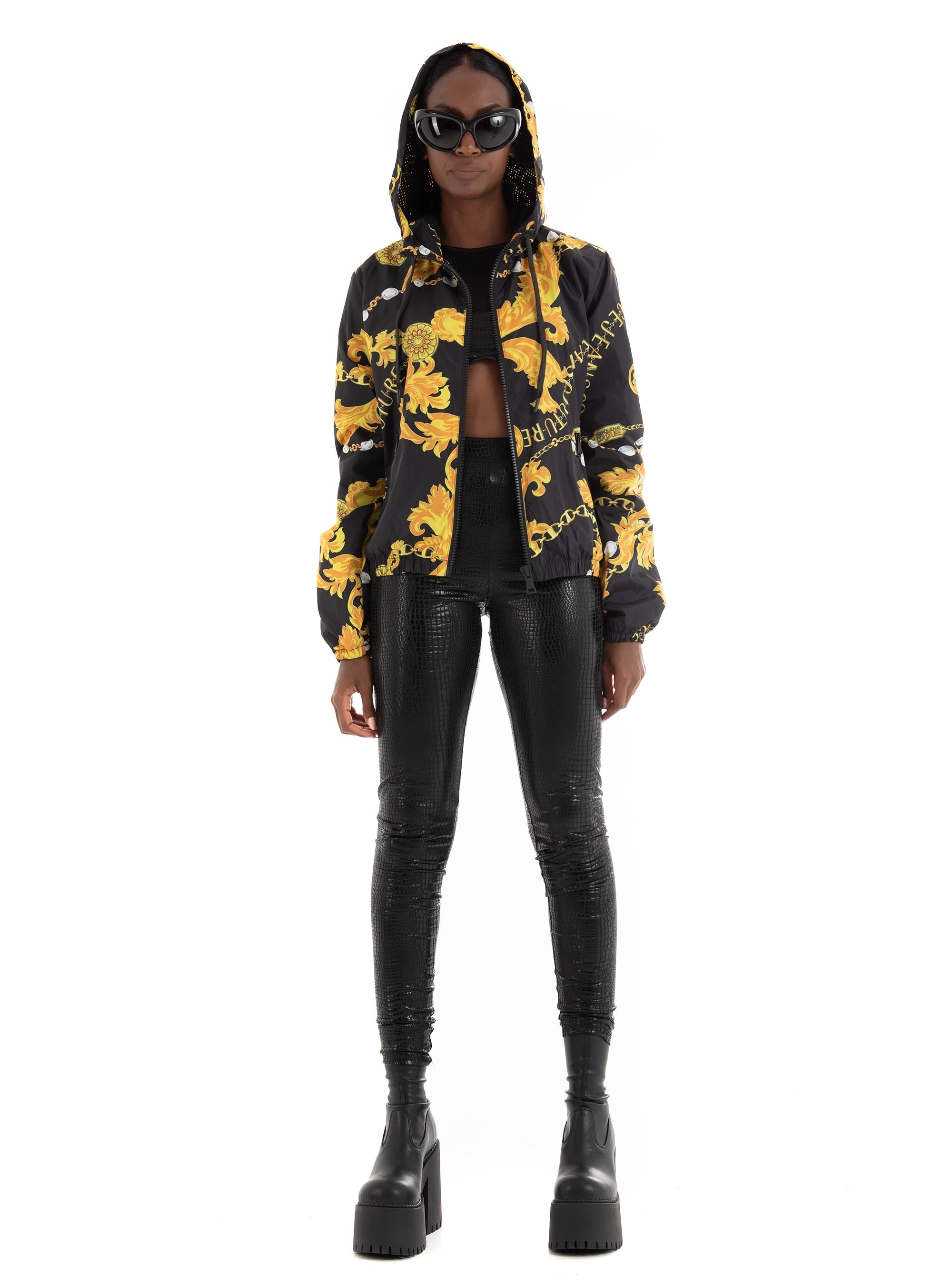 Versace Jeans Couture Print Hooded Jacket - Black