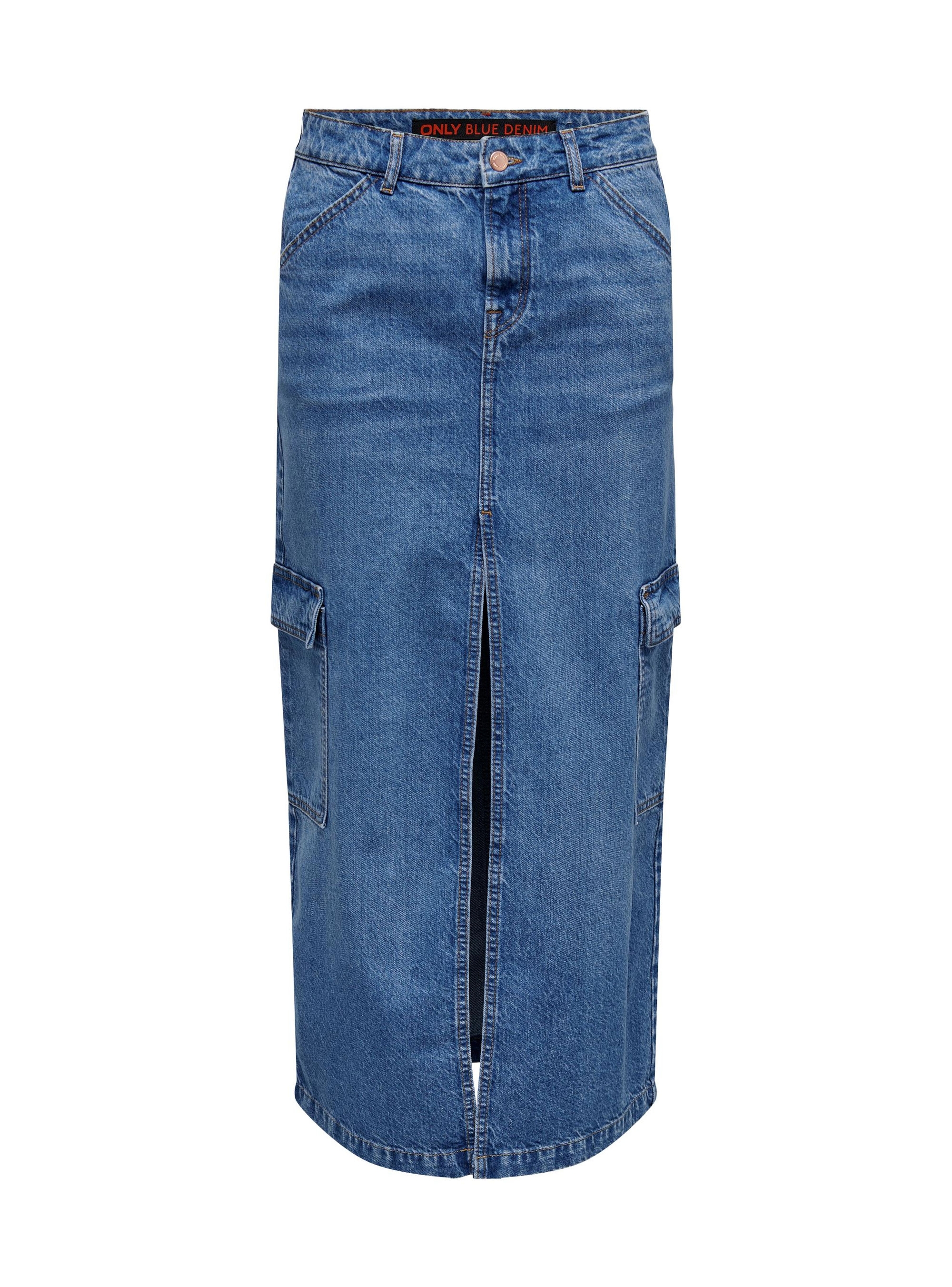 Only Lorel Mid Waist Maxi Cargo Denim Skirt  - Medium Aged Denim