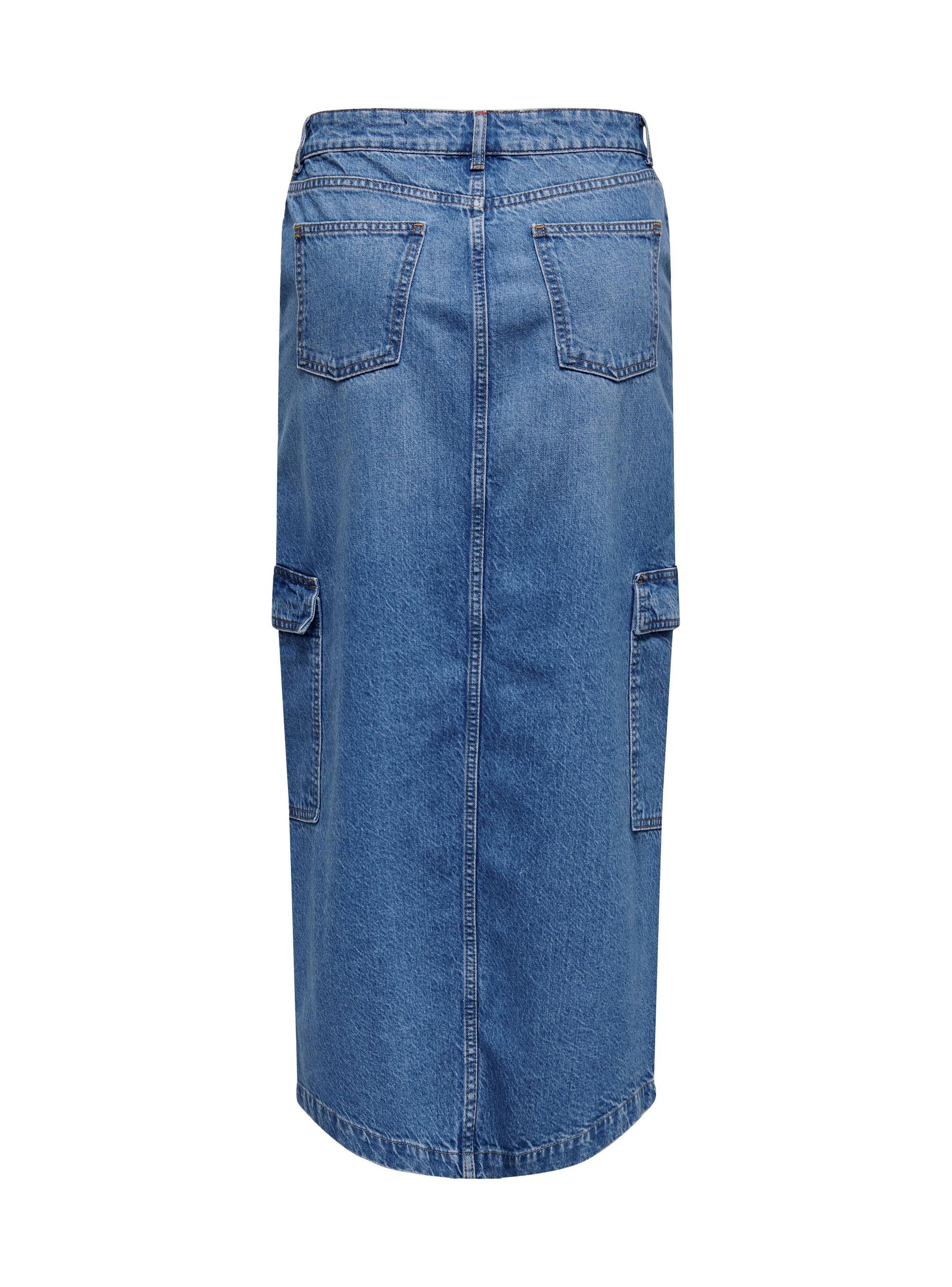Only Lorel Mid Waist Maxi Cargo Denim Skirt  - Medium Aged Denim